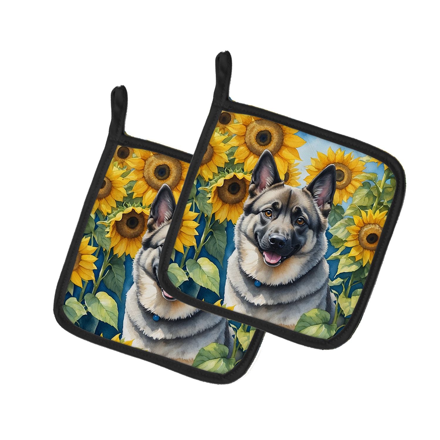 Norwegian Elkhound in Sunflowers Pair of Pot Holders Kitchen Heat Resistant Pot Holders Sets Oven Hot Pads for Cooking Baking BB