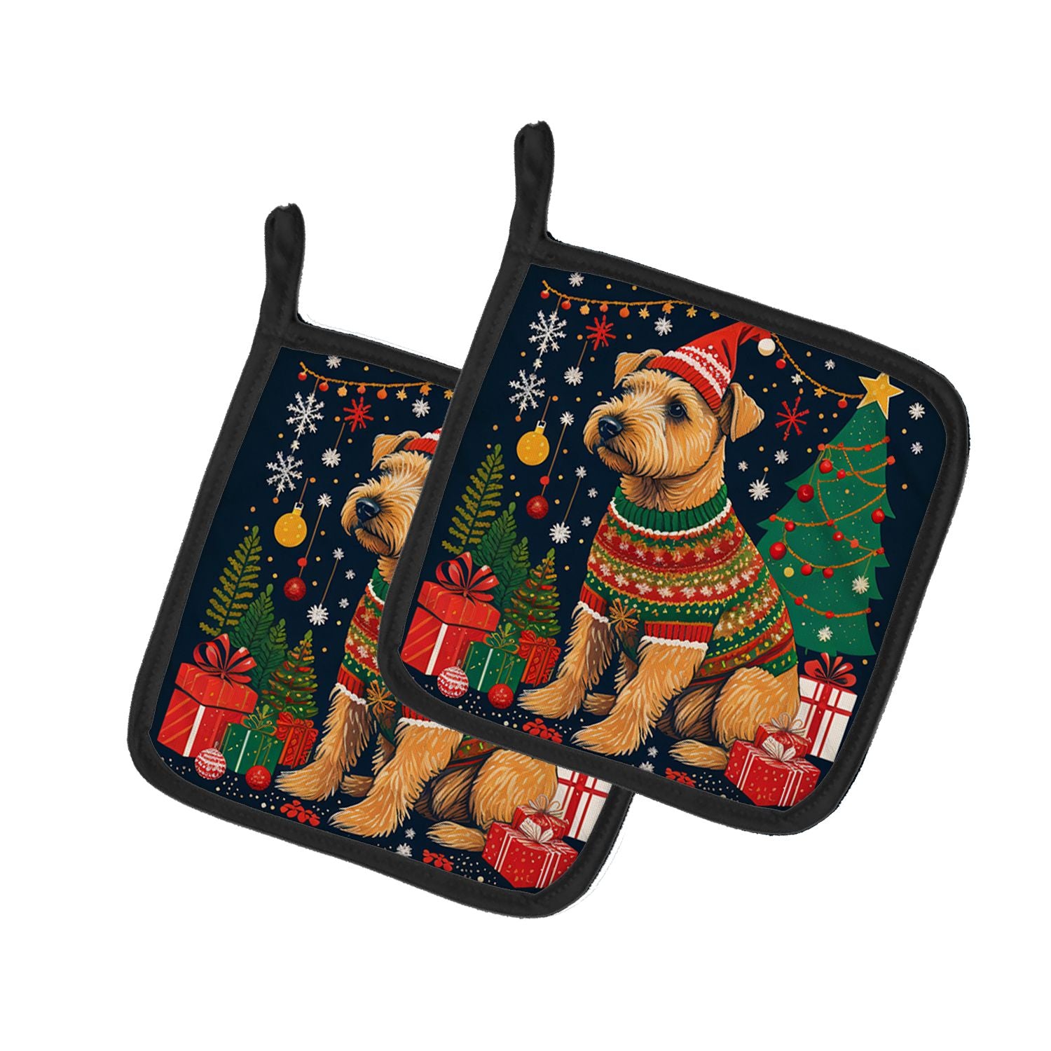 Lakeland Terrier Christmas Pair of Pot Holders Kitchen Heat Resistant Pot Holders Sets Oven Hot Pads for Cooking Baking BBQ, 7 1