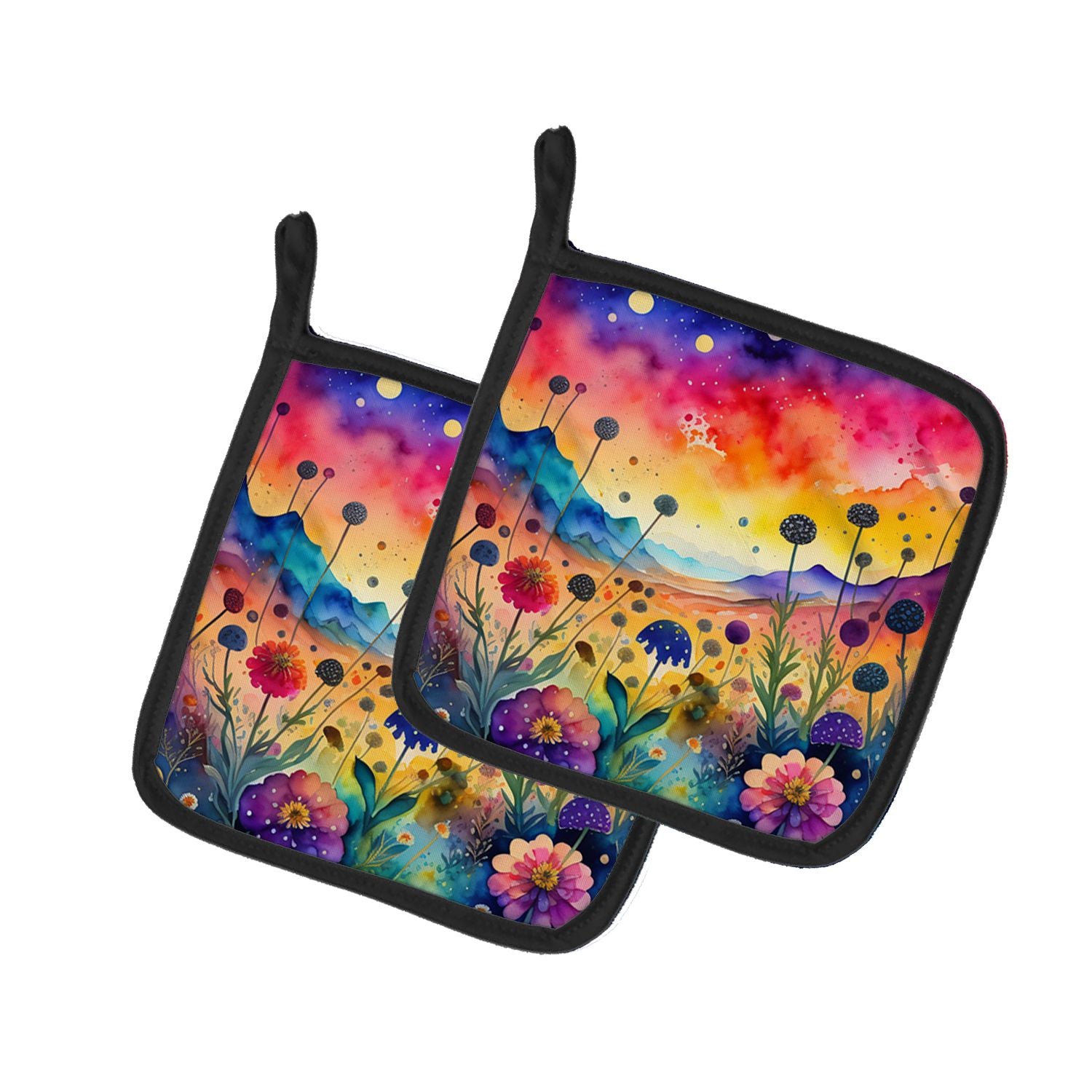 Colorful Scabiosa Pair of Pot Holders Kitchen Heat Resistant Pot Holders Sets Oven Hot Pads for Cooking Baking BBQ, 7 1/2 x 7 1/