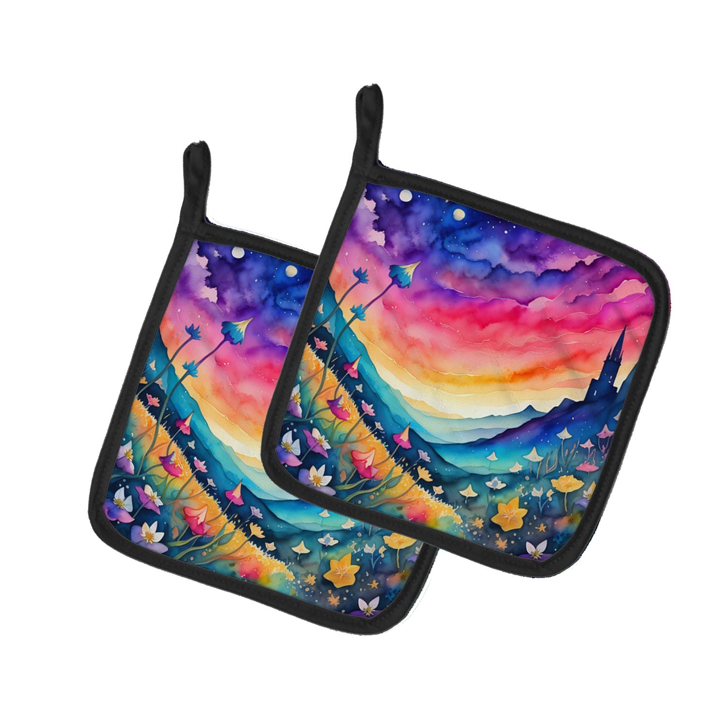 Colorful Campanula Pair of Pot Holders Kitchen Heat Resistant Pot Holders Sets Oven Hot Pads for Cooking Baking BBQ, 7 1/2 x 7 1
