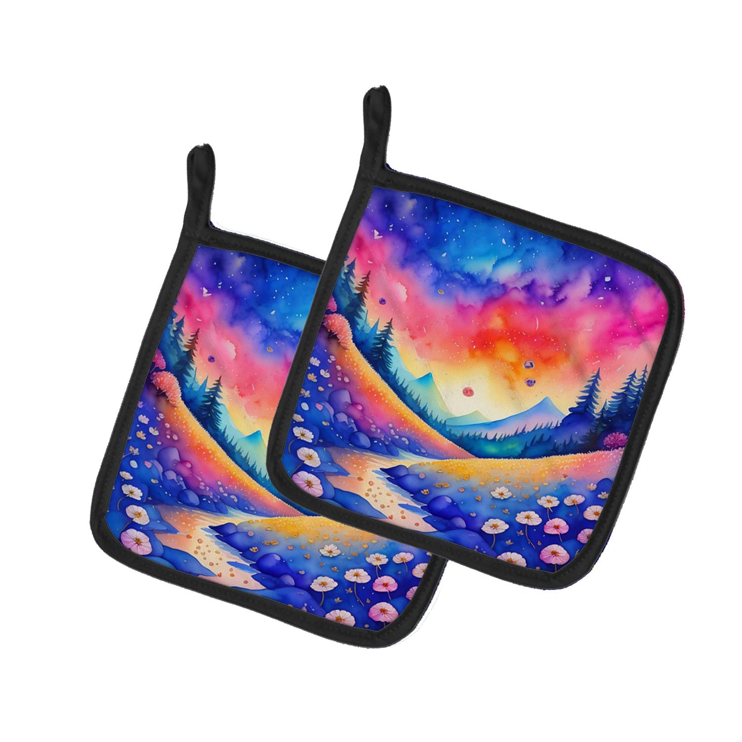 Colorful Periwinkles Pair of Pot Holders Kitchen Heat Resistant Pot Holders Sets Oven Hot Pads for Cooking Baking BBQ, 7 1/2 x 7