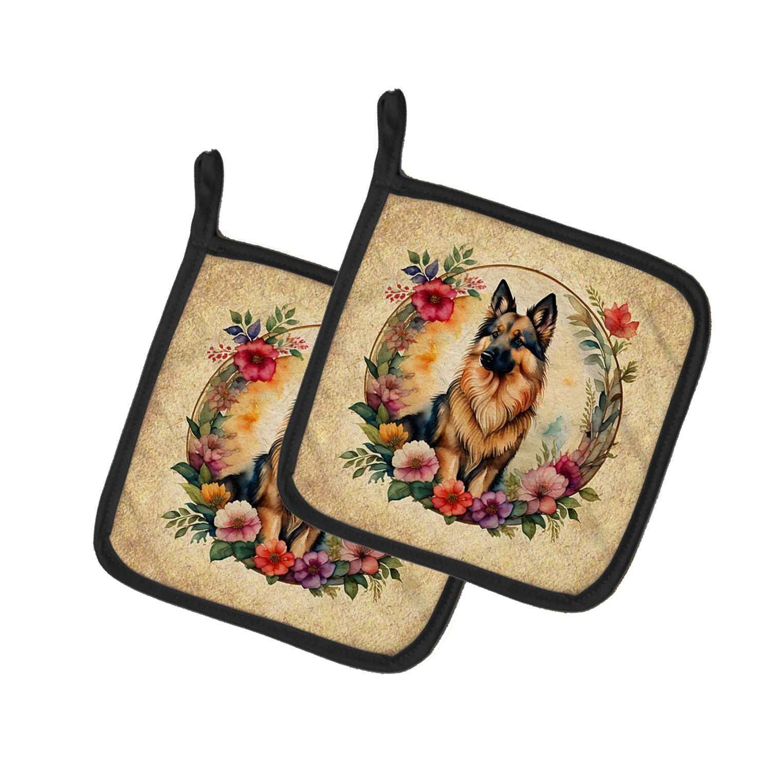 Belgian Tervuren and Flowers Pair of Pot Holders Kitchen Heat Resistant Pot Holders Sets Oven Hot Pads for Cooking Baking BBQ, 7