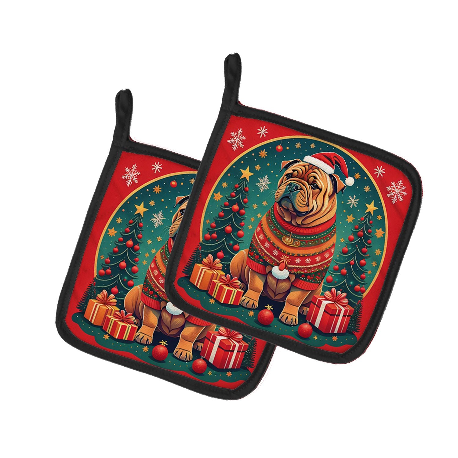 Shar Pei Christmas Pair of Pot Holders Kitchen Heat Resistant Pot Holders Sets Oven Hot Pads for Cooking Baking BBQ, 7 1/2 x 7 1