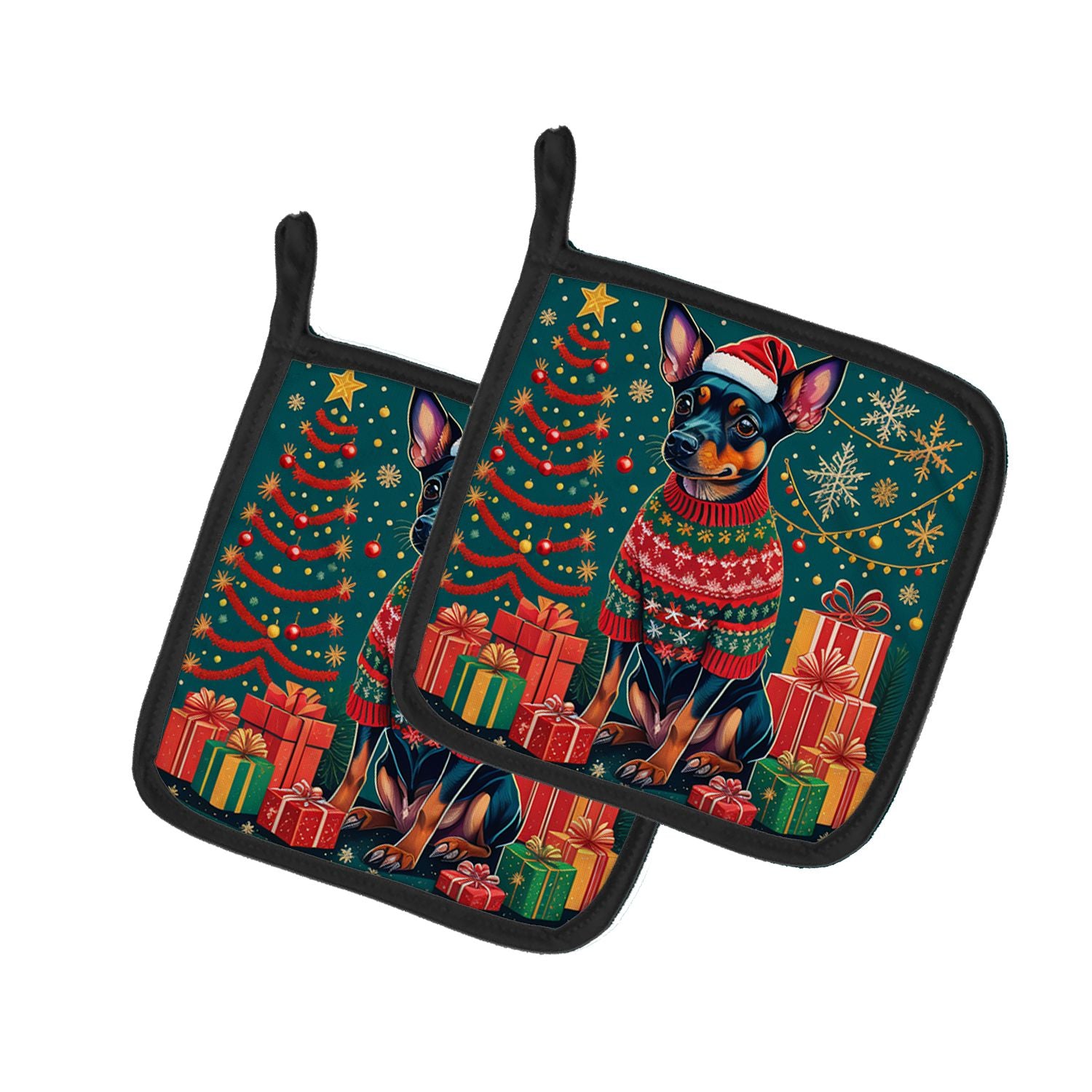 Miniature Pinscher Christmas Pair of Pot Holders Kitchen Heat Resistant Pot Holders Sets Oven Hot Pads for Cooking Baking BBQ, 7