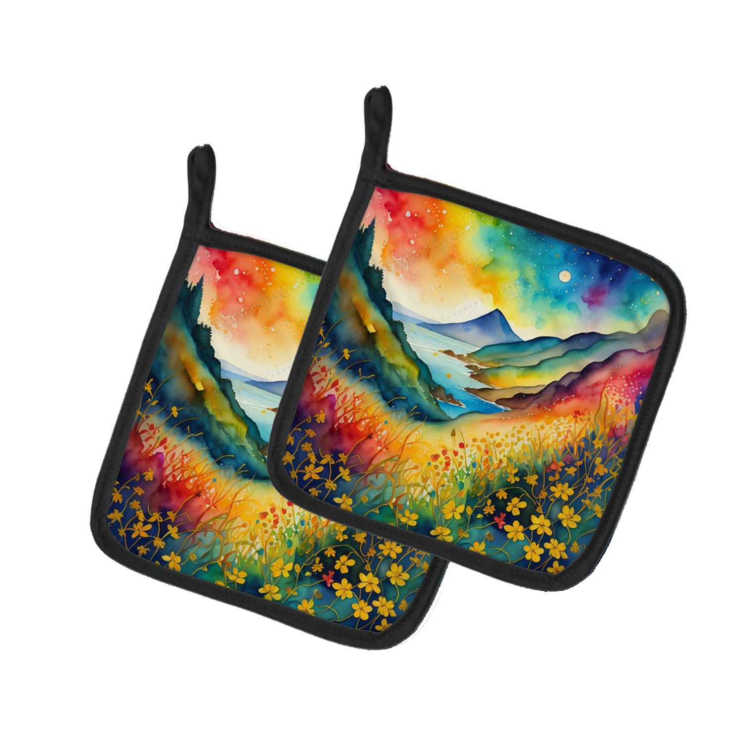 Colorful Hypericum or St. John s Wort Pair of Pot Holders Kitchen Heat Resistant Pot Holders Sets Oven Hot Pads for Cooking Baki
