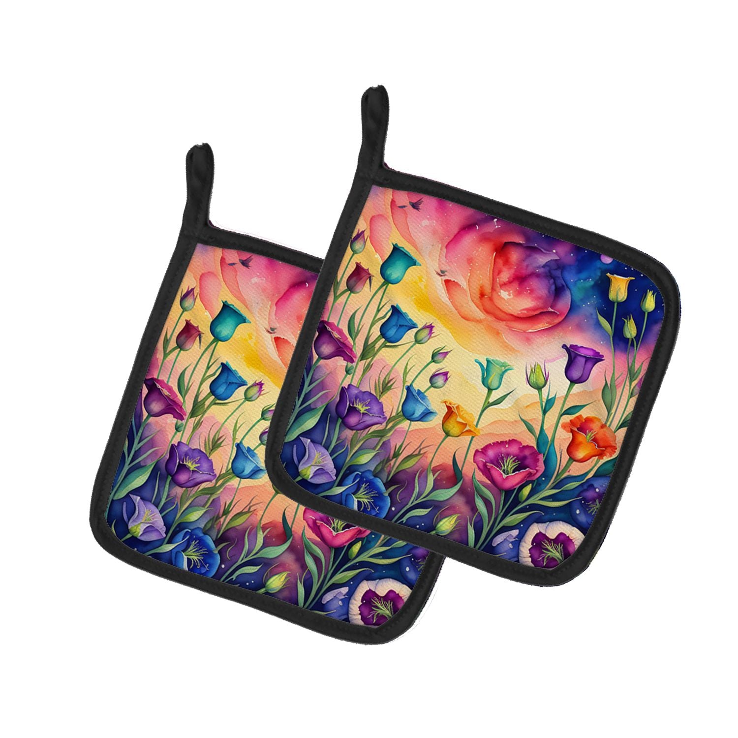 Colorful Lisianthus Pair of Pot Holders Kitchen Heat Resistant Pot Holders Sets Oven Hot Pads for Cooking Baking BBQ, 7 1/2 x 7 