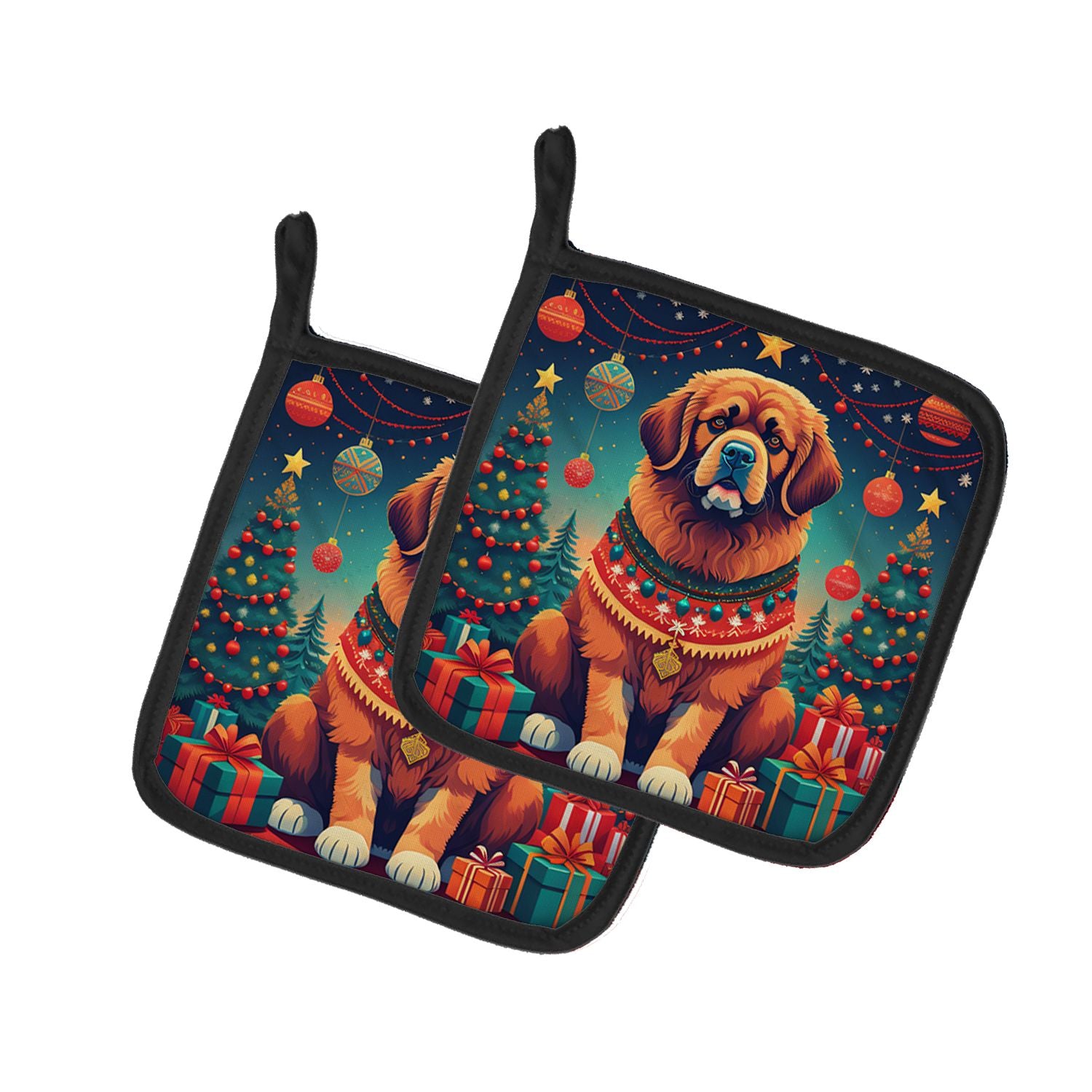 Tibetan Mastiff Christmas Pair of Pot Holders Kitchen Heat Resistant Pot Holders Sets Oven Hot Pads for Cooking Baking BBQ, 7 1/