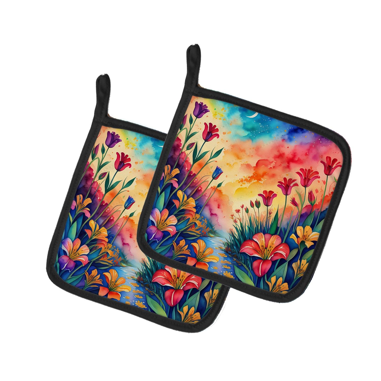 Colorful Alstroemerias Pair of Pot Holders Kitchen Heat Resistant Pot Holders Sets Oven Hot Pads for Cooking Baking BBQ, 7 1/2 x