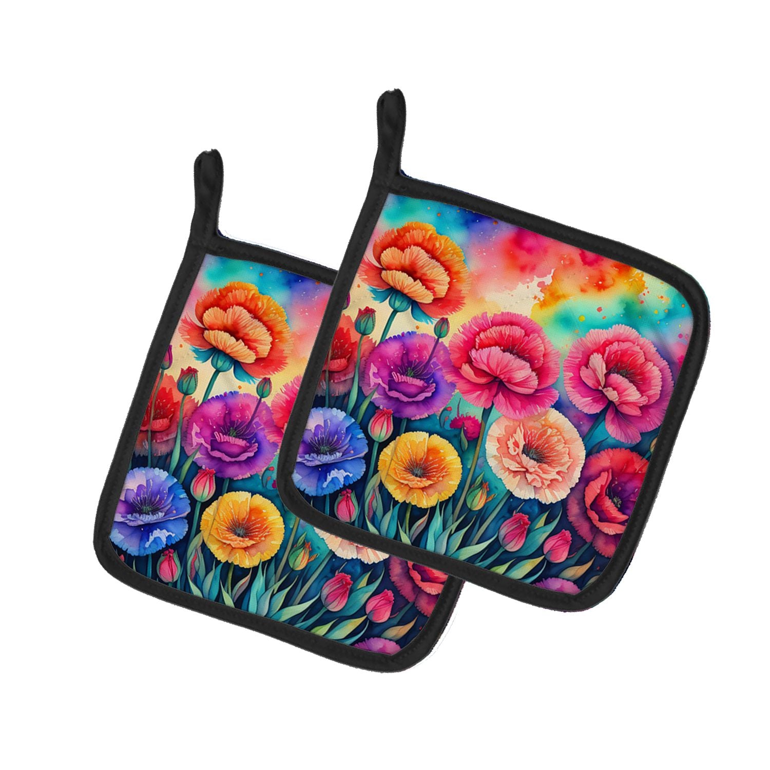 Colorful Carnations Pair of Pot Holders Kitchen Heat Resistant Pot Holders Sets Oven Hot Pads for Cooking Baking BBQ, 7 1/2 x 7 