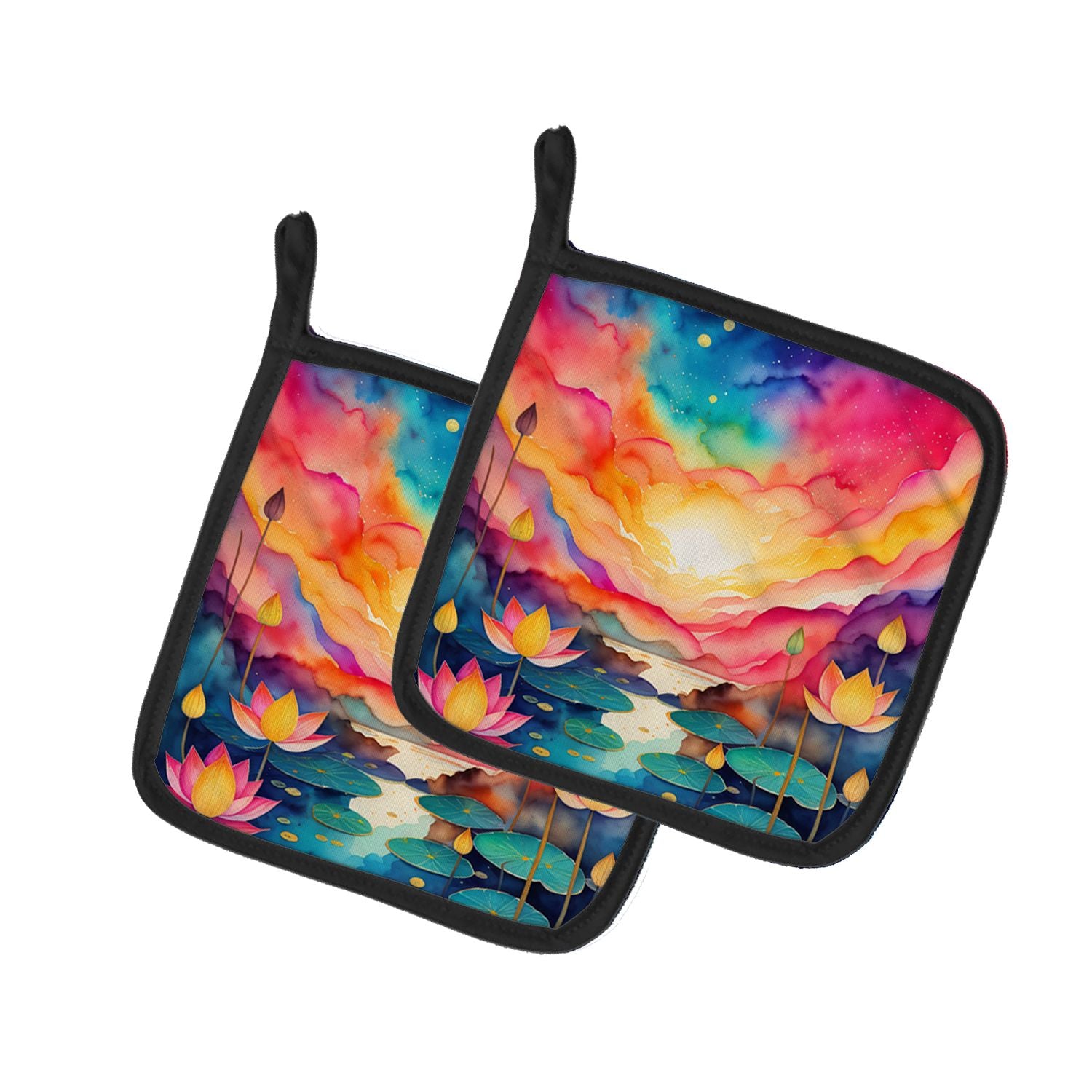 NEW Colorful Lotus Pair of Pot Holders Kitchen Heat Resistant Pot Holders Sets Oven Hot Pads for Cooking Baking BBQ, 7 1/2 x 7 1