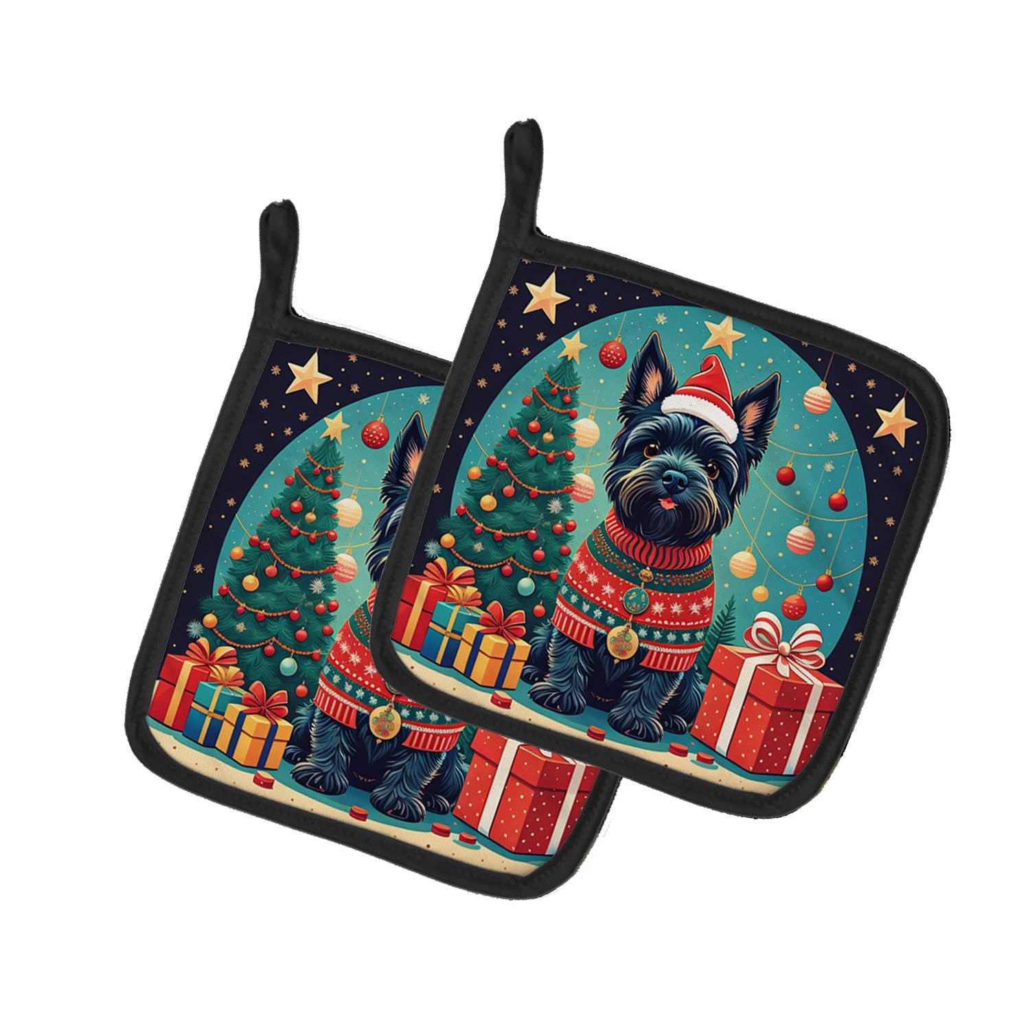 Scottish Terrier Christmas Pair of Pot Holders Kitchen Heat Resistant Pot Holders Sets Oven Hot Pads for Cooking Baking BBQ, 7 1