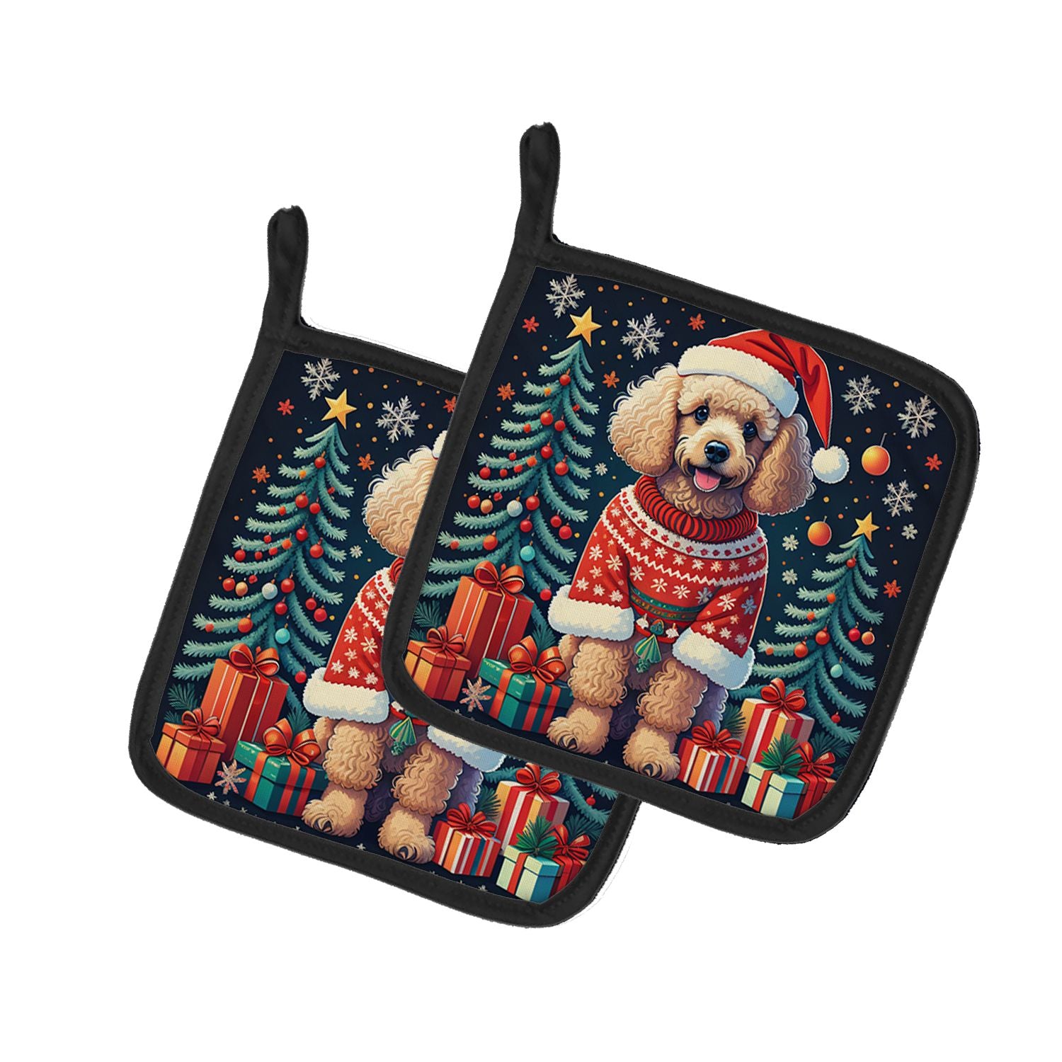 Apricot Toy Poodle Christmas Pair of Pot Holders Kitchen Heat Resistant Pot Holders Sets Oven Hot Pads for Cooking Baking BBQ, 7