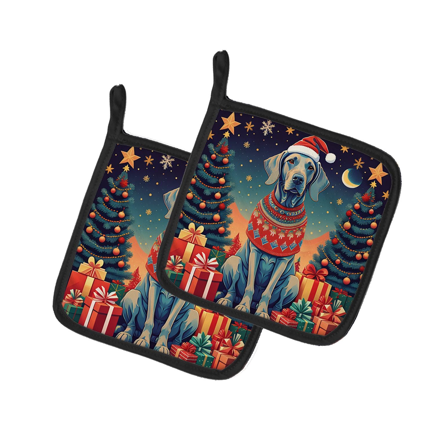Weimaraner Christmas Pair of Pot Holders Kitchen Heat Resistant Pot Holders Sets Oven Hot Pads for Cooking Baking BBQ, 7 1/2 x 7