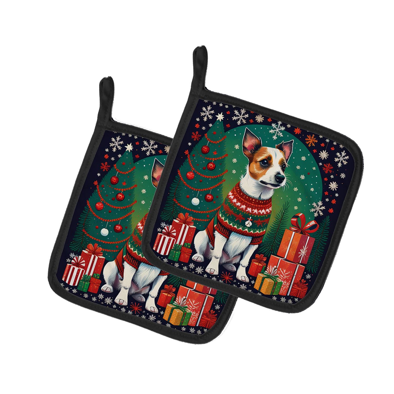 Jack Russell Terrier Christmas Pair of Pot Holders Kitchen Heat Resistant Pot Holders Sets Oven Hot Pads for Cooking Baking BBQ,