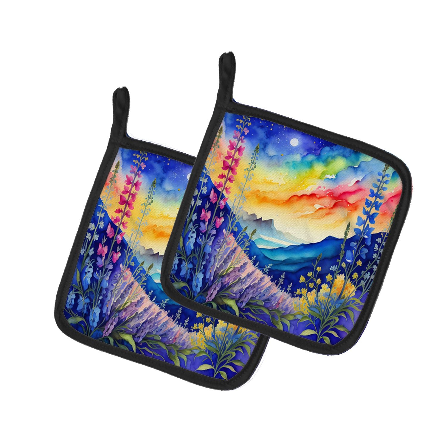 Colorful Delphinium Pair of Pot Holders Kitchen Heat Resistant Pot Holders Sets Oven Hot Pads for Cooking Baking BBQ, 7 1/2 x 7 