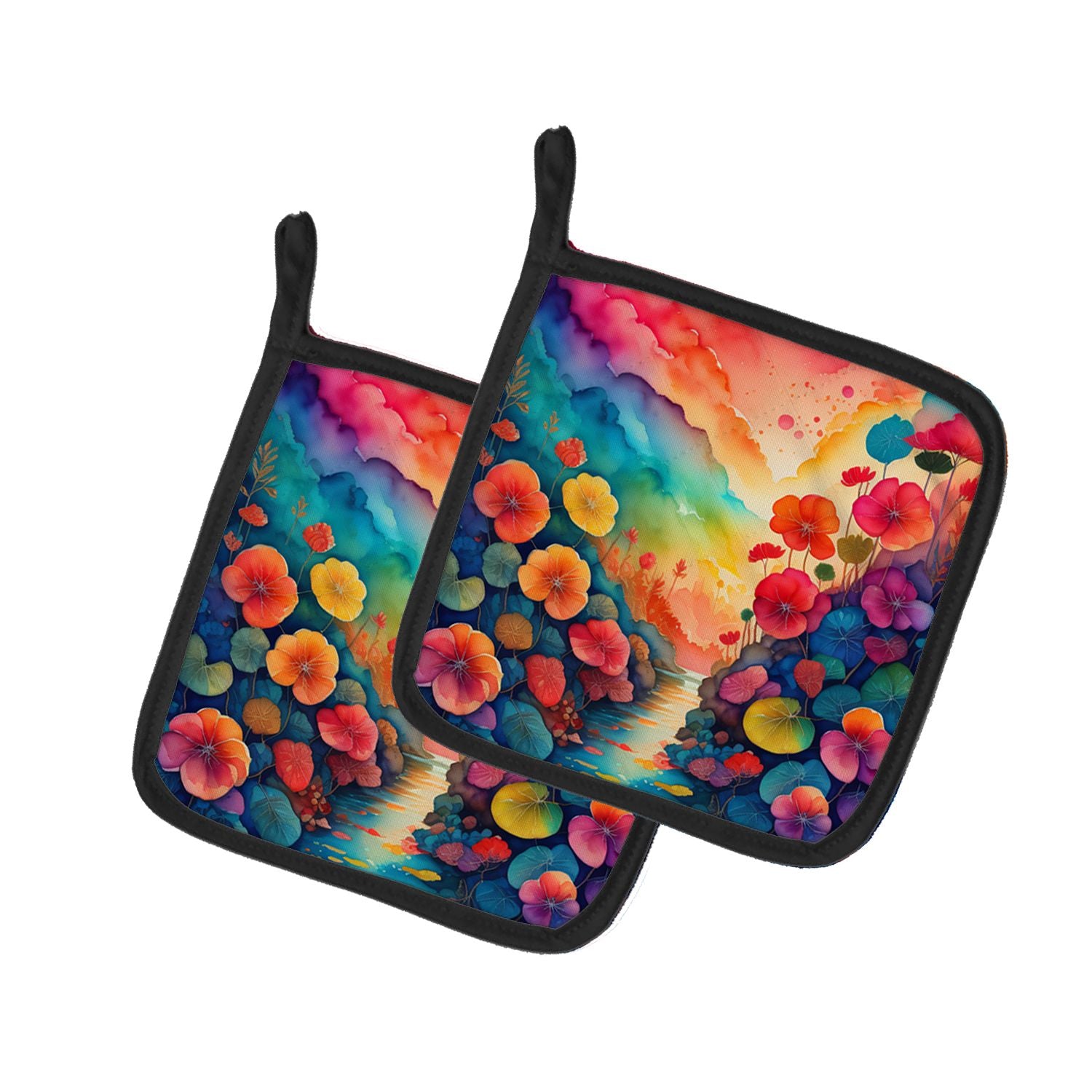 Colorful Begonias Pair of Pot Holders Kitchen Heat Resistant Pot Holders Sets Oven Hot Pads for Cooking Baking BBQ, 7 1/2 x 7 1/