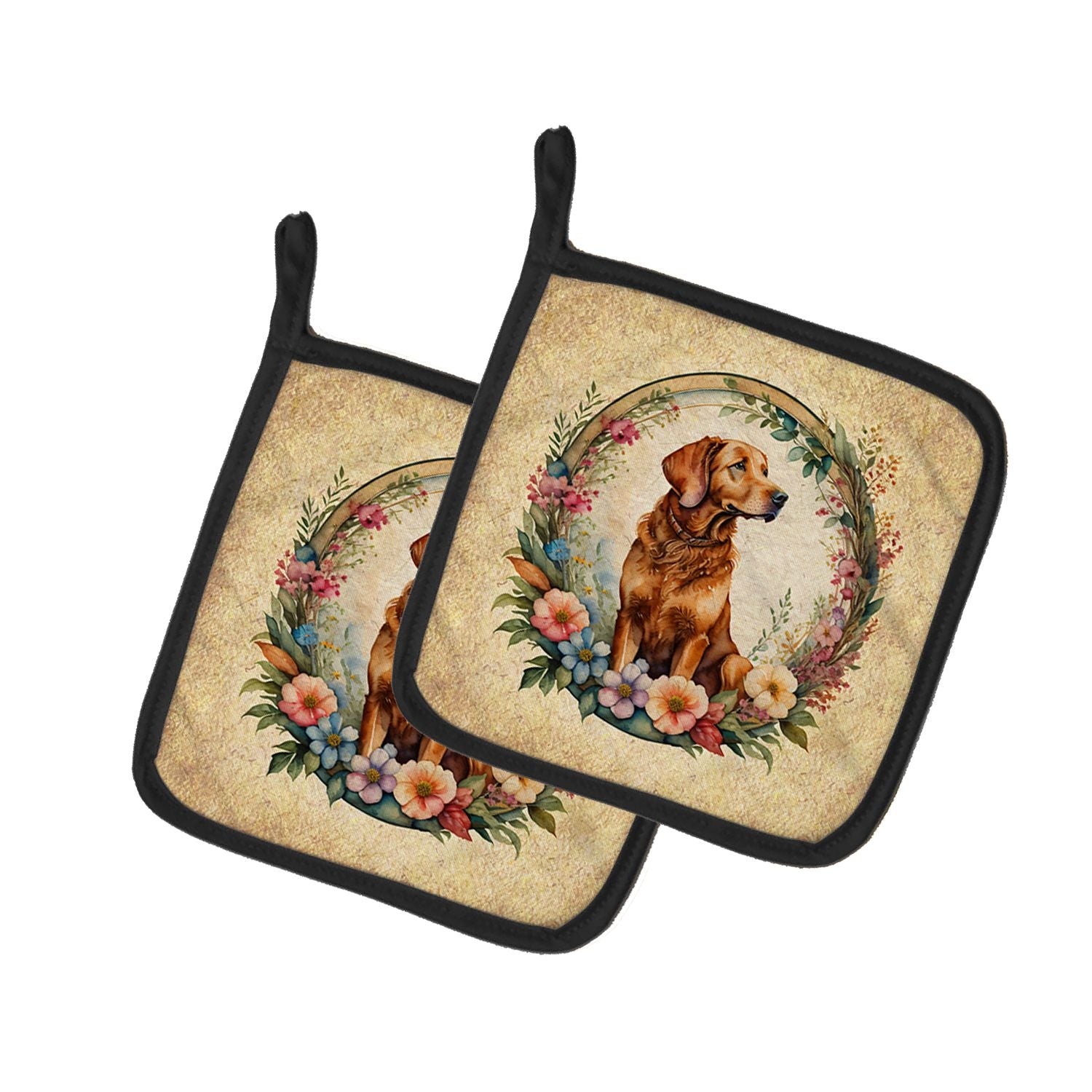 Chesapeake Bay Retriever and Flowers Pair of Pot Holders Kitchen Heat Resistant Pot Holders Sets Oven Hot Pads for Cooking Bakin