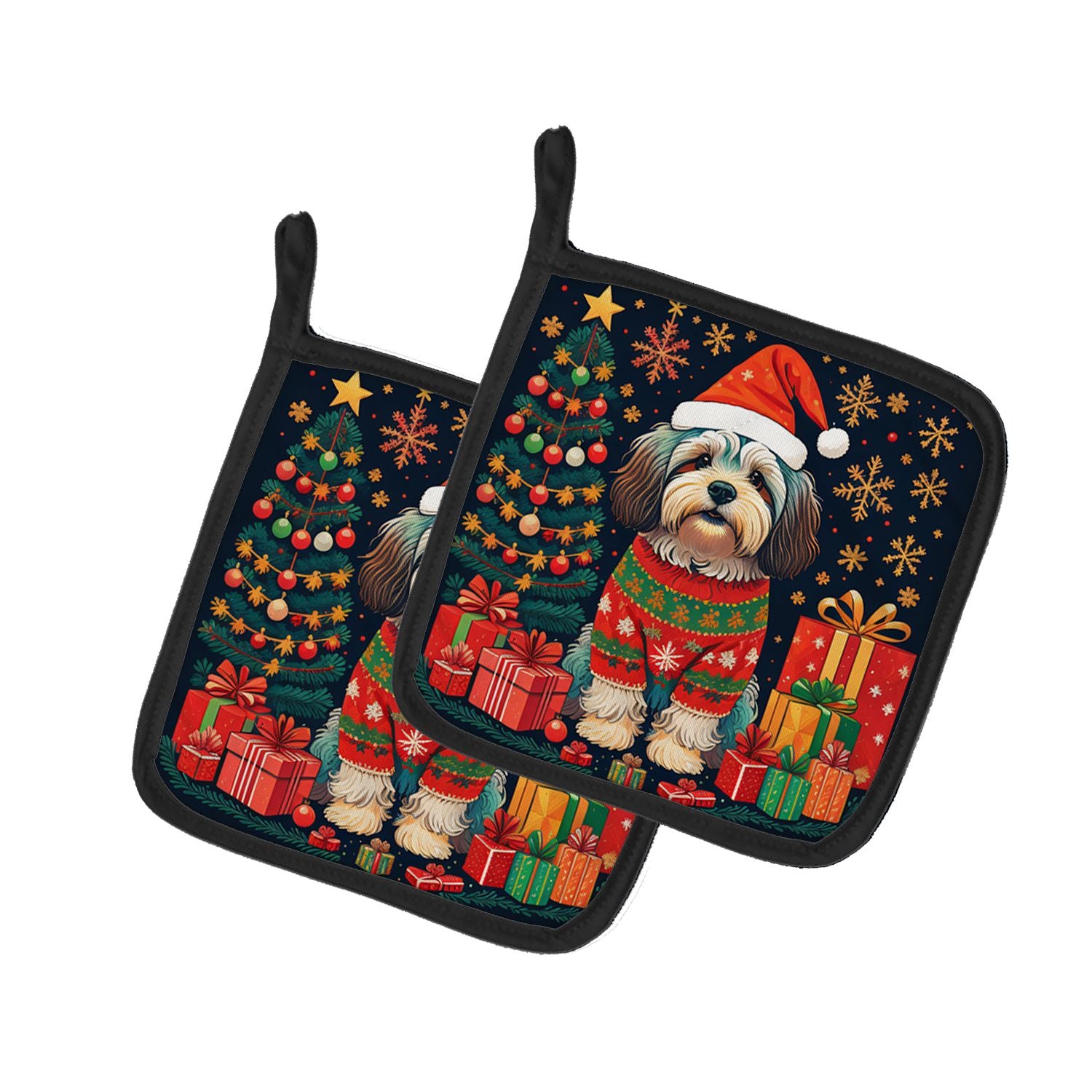 Havanese Christmas Pair of Pot Holders Kitchen Heat Resistant Pot Holders Sets Oven Hot Pads for Cooking Baking BBQ, 7 1/2 x 7 1