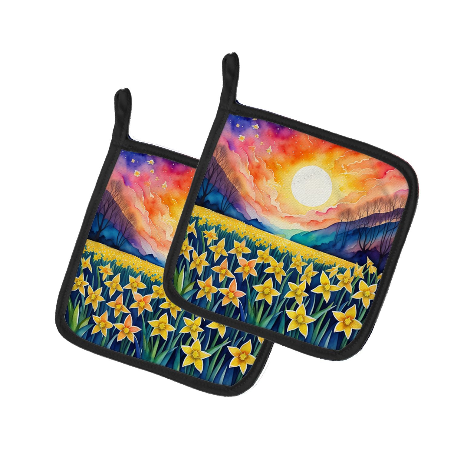 Colorful Daffodils Pair of Pot Holders Kitchen Heat Resistant Pot Holders Sets Oven Hot Pads for Cooking Baking BBQ, 7 1/2 x 7 1