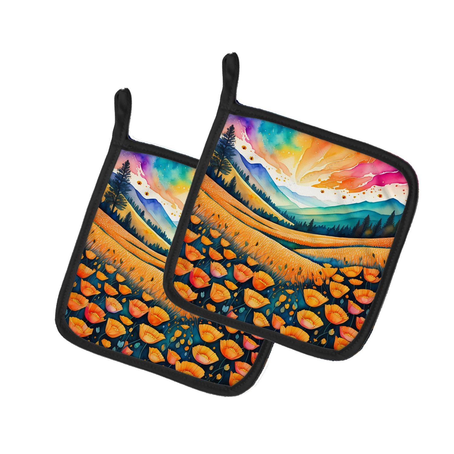 NEW Colorful California poppies Pair of Pot Holders Kitchen Heat Resistant Pot Holders Sets Oven Hot Pads for Cooking Baking BBQ