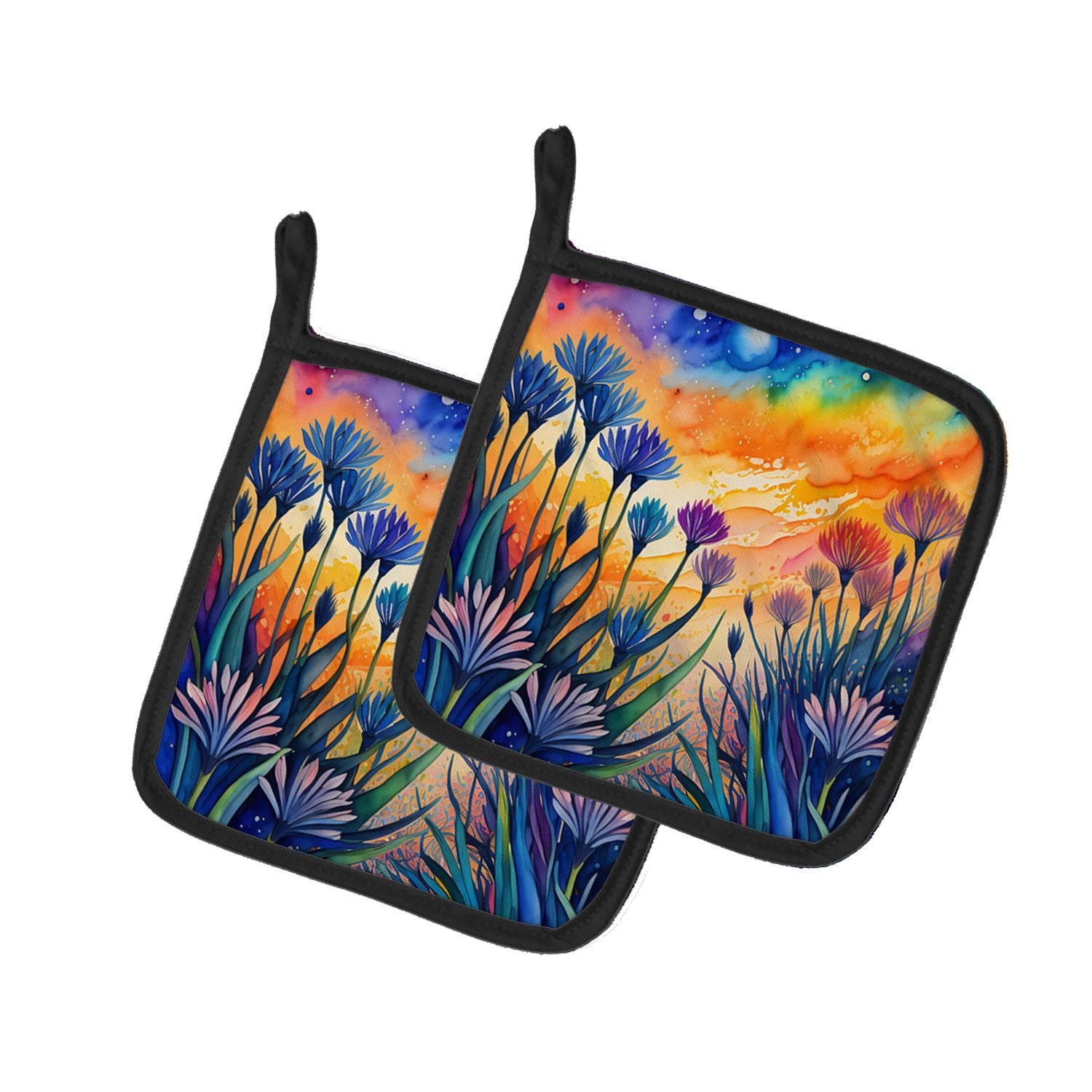 Colorful Agapanthus Pair of Pot Holders Kitchen Heat Resistant Pot Holders Sets Oven Hot Pads for Cooking Baking BBQ, 7 1/2 x 7 