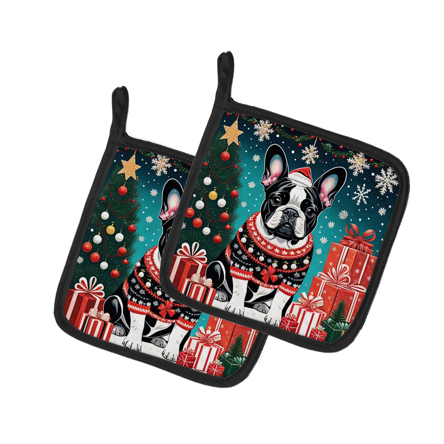 French Bulldog Christmas Pair of Pot Holders Kitchen Heat Resistant Pot Holders Sets Oven Hot Pads for Cooking Baking BBQ, 7 1/2