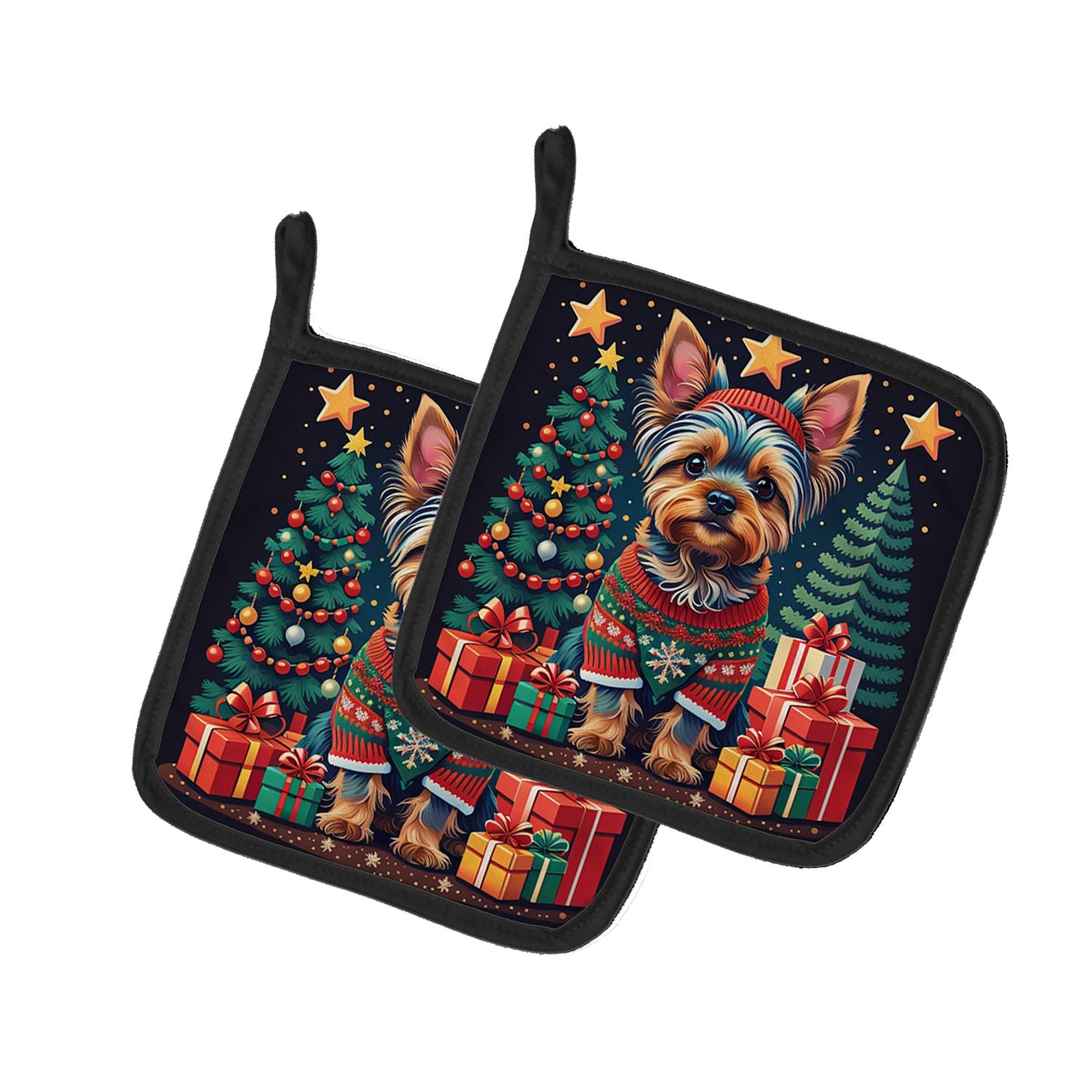 Yorkie Yorkshire Terrier Christmas Pair of Pot Holders Kitchen Heat Resistant Pot Holders Sets Oven Hot Pads for Cooking Baking 