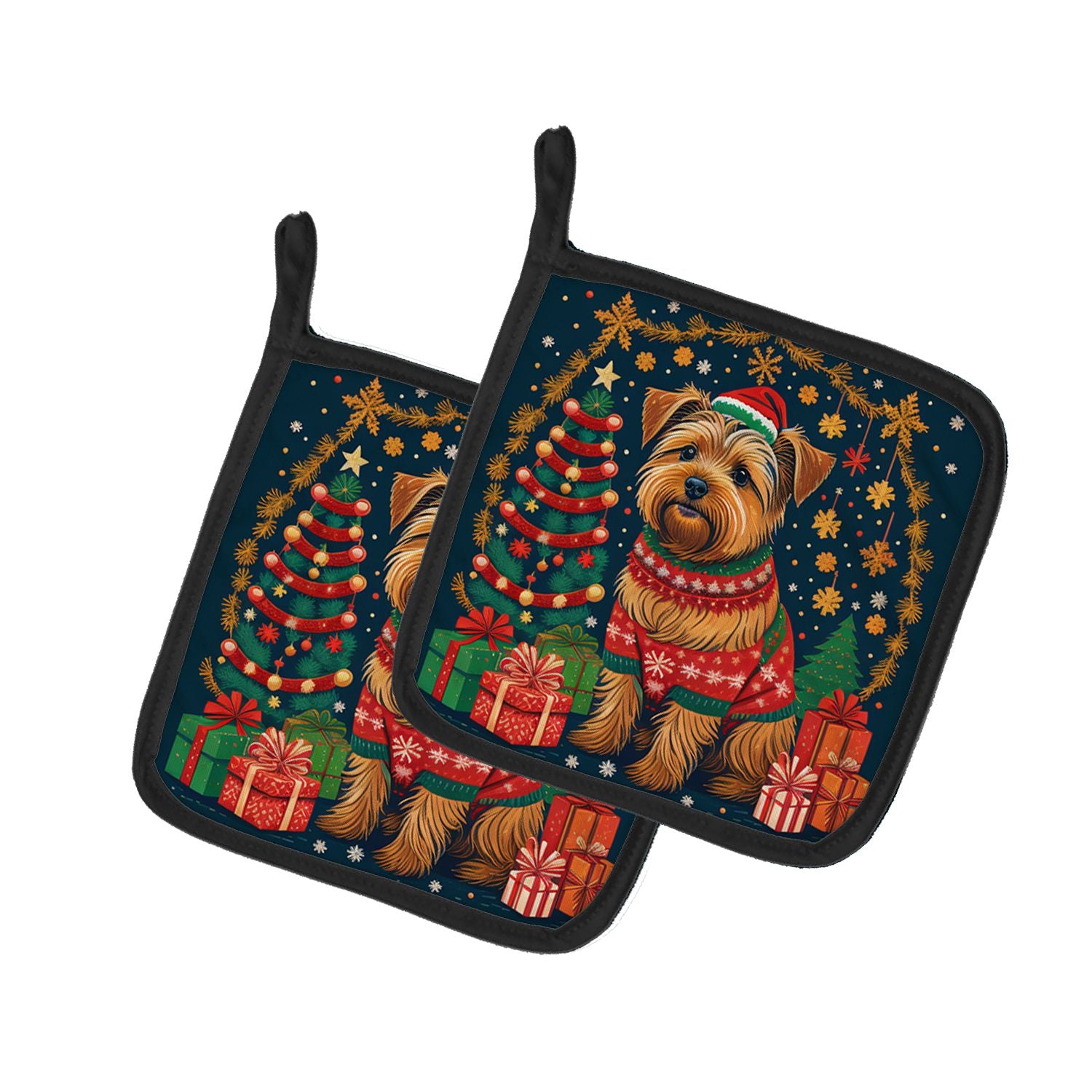 Norfolk Terrier Christmas Pair of Pot Holders Kitchen Heat Resistant Pot Holders Sets Oven Hot Pads for Cooking Baking BBQ, 7 1/