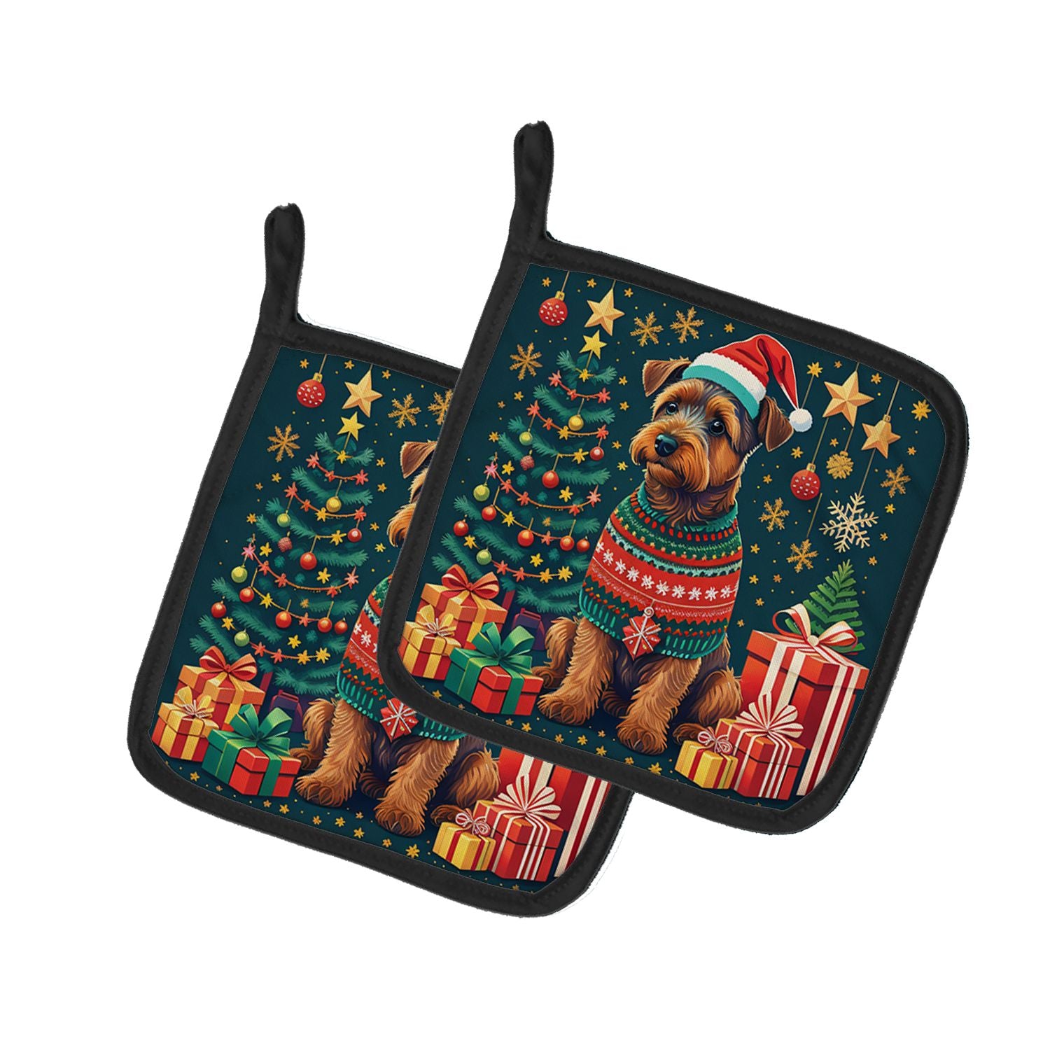 Welsh Terrier Christmas Pair of Pot Holders Kitchen Heat Resistant Pot Holders Sets Oven Hot Pads for Cooking Baking BBQ, 7 1/2 