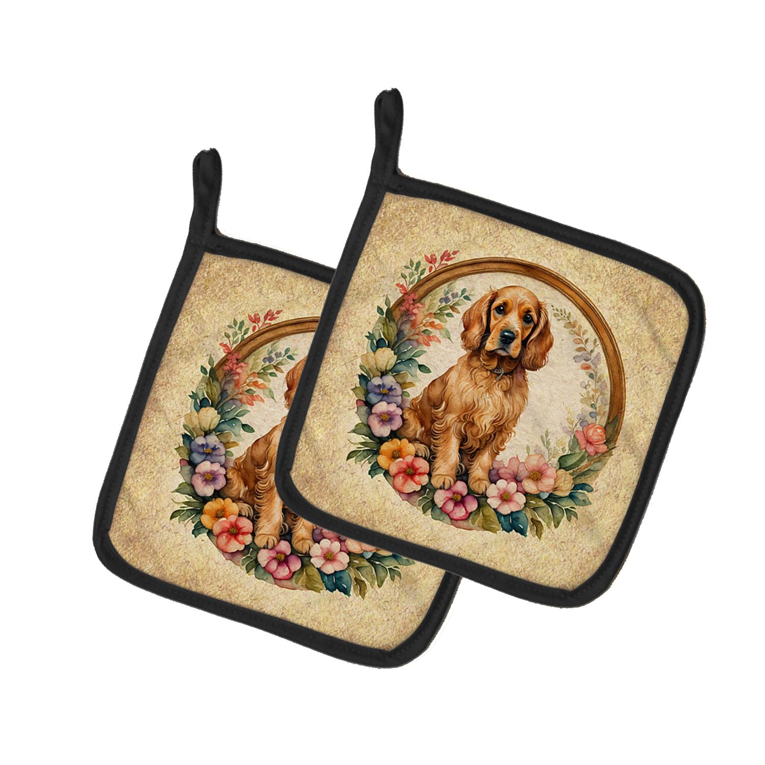 Cocker Spaniel and Flowers Pair of Pot Holders Kitchen Heat Resistant Pot Holders Sets Oven Hot Pads for Cooking Baking BBQ, 7 1