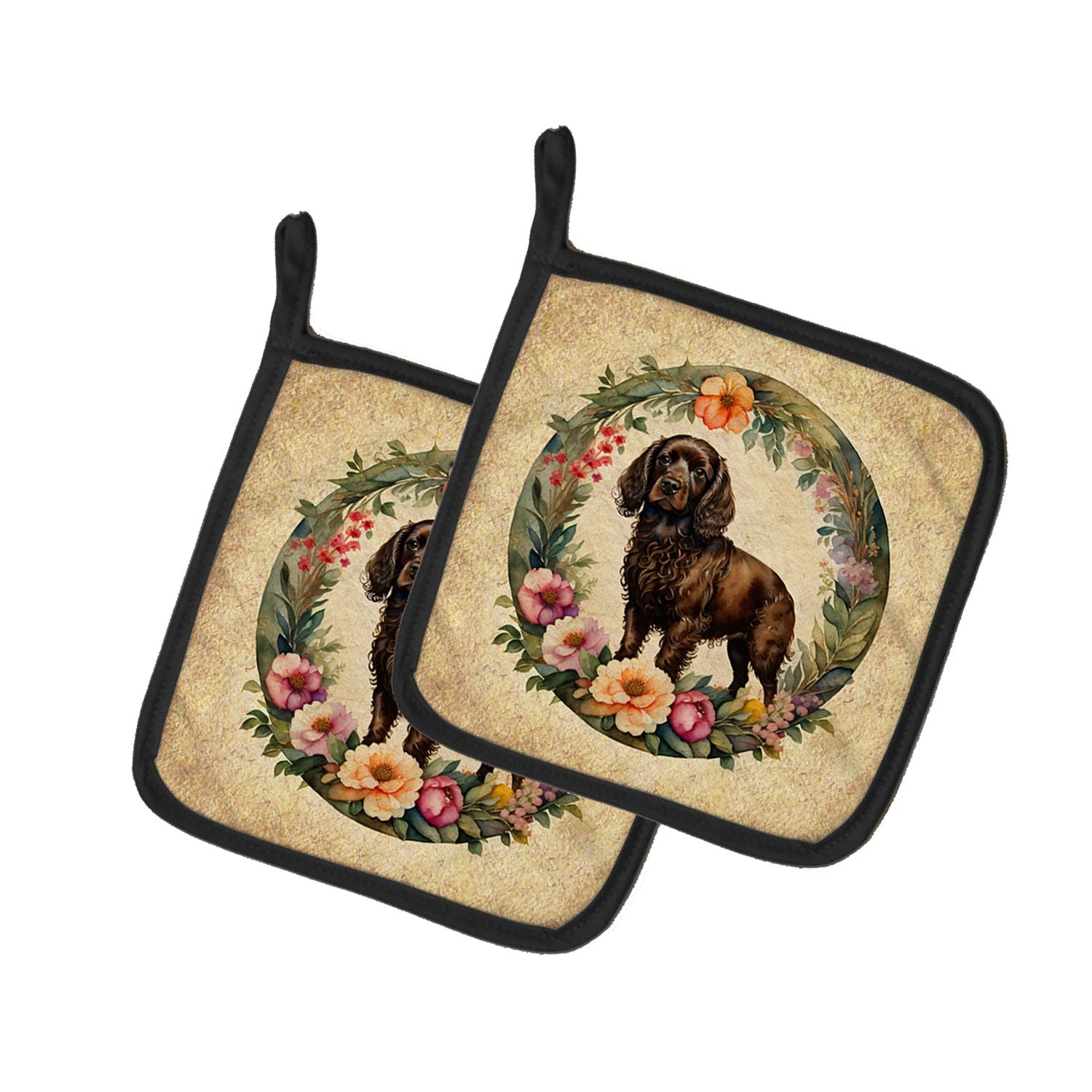 Boykin Spaniel and Flowers Pair of Pot Holders Kitchen Heat Resistant Pot Holders Sets Oven Hot Pads for Cooking Baking BBQ, 7 1