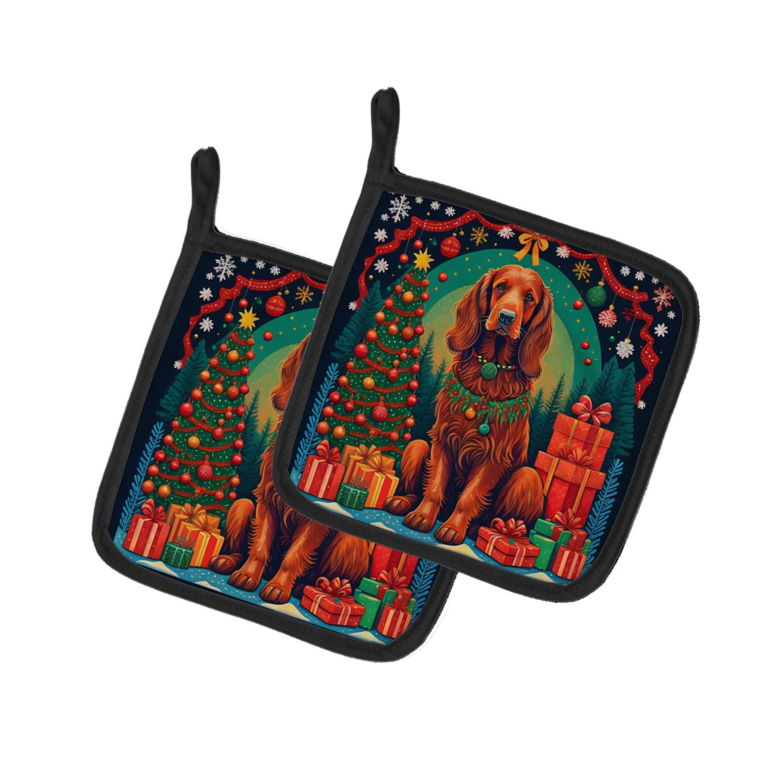 Irish Setter Christmas Pair of Pot Holders Kitchen Heat Resistant Pot Holders Sets Oven Hot Pads for Cooking Baking BBQ, 7 1/2 x