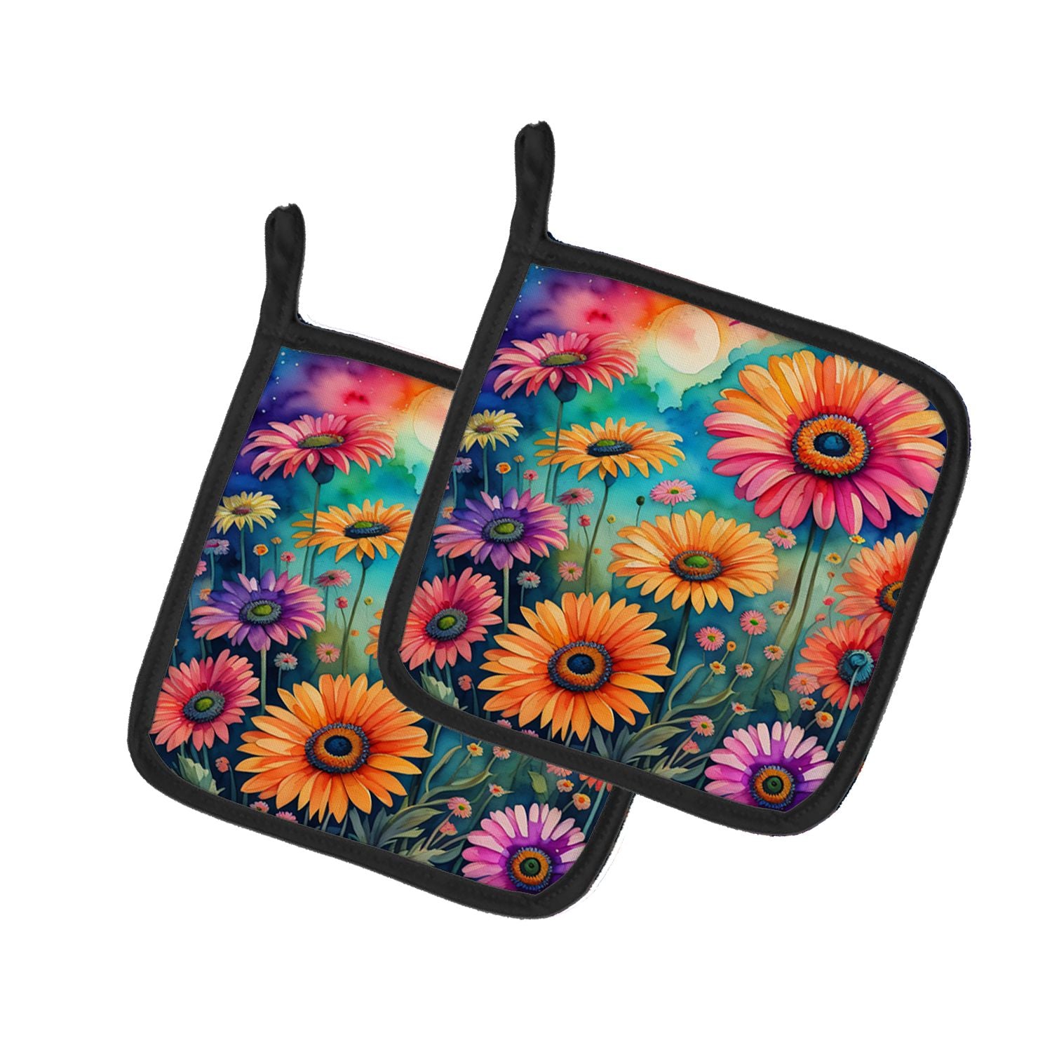 Colorful Gerbera Daisies Pair of Pot Holders Kitchen Heat Resistant Pot Holders Sets Oven Hot Pads for Cooking Baking BBQ, 7 1/2