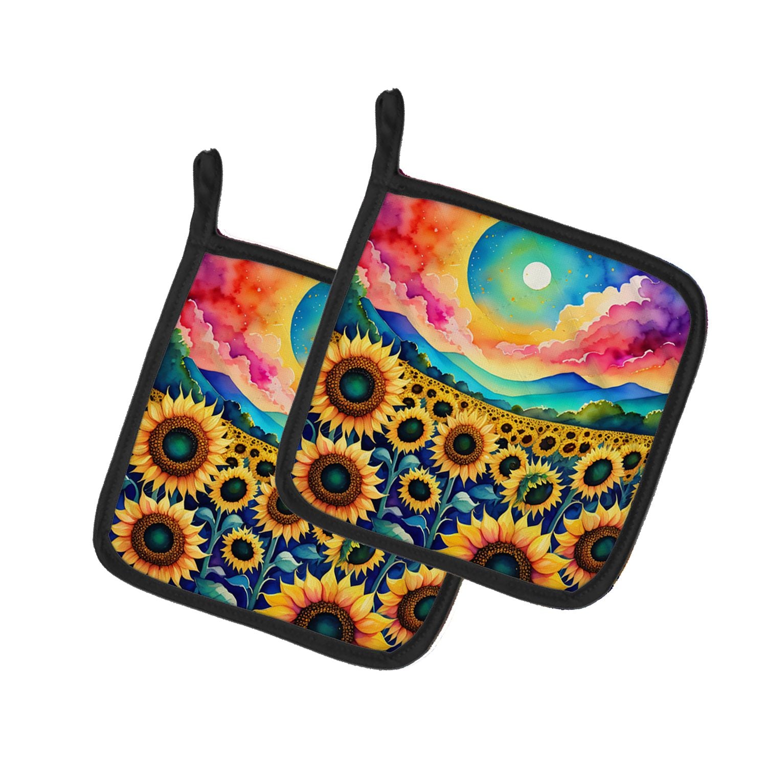 Colorful Sunflowers Pair of Pot Holders Kitchen Heat Resistant Pot Holders Sets Oven Hot Pads for Cooking Baking BBQ, 7 1/2 x 7 