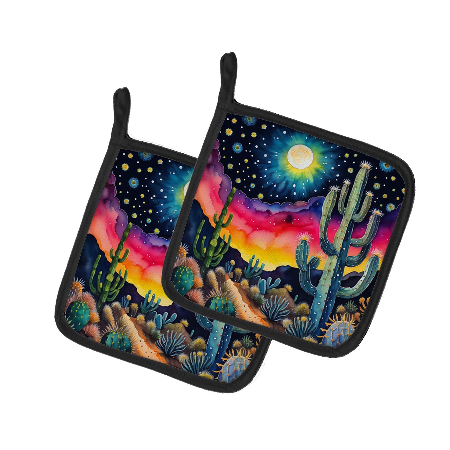 Colorful Queen of the Night Cactus Pair of Pot Holders Kitchen Heat Resistant Pot Holders Sets Oven Hot Pads for Cooking Baking 