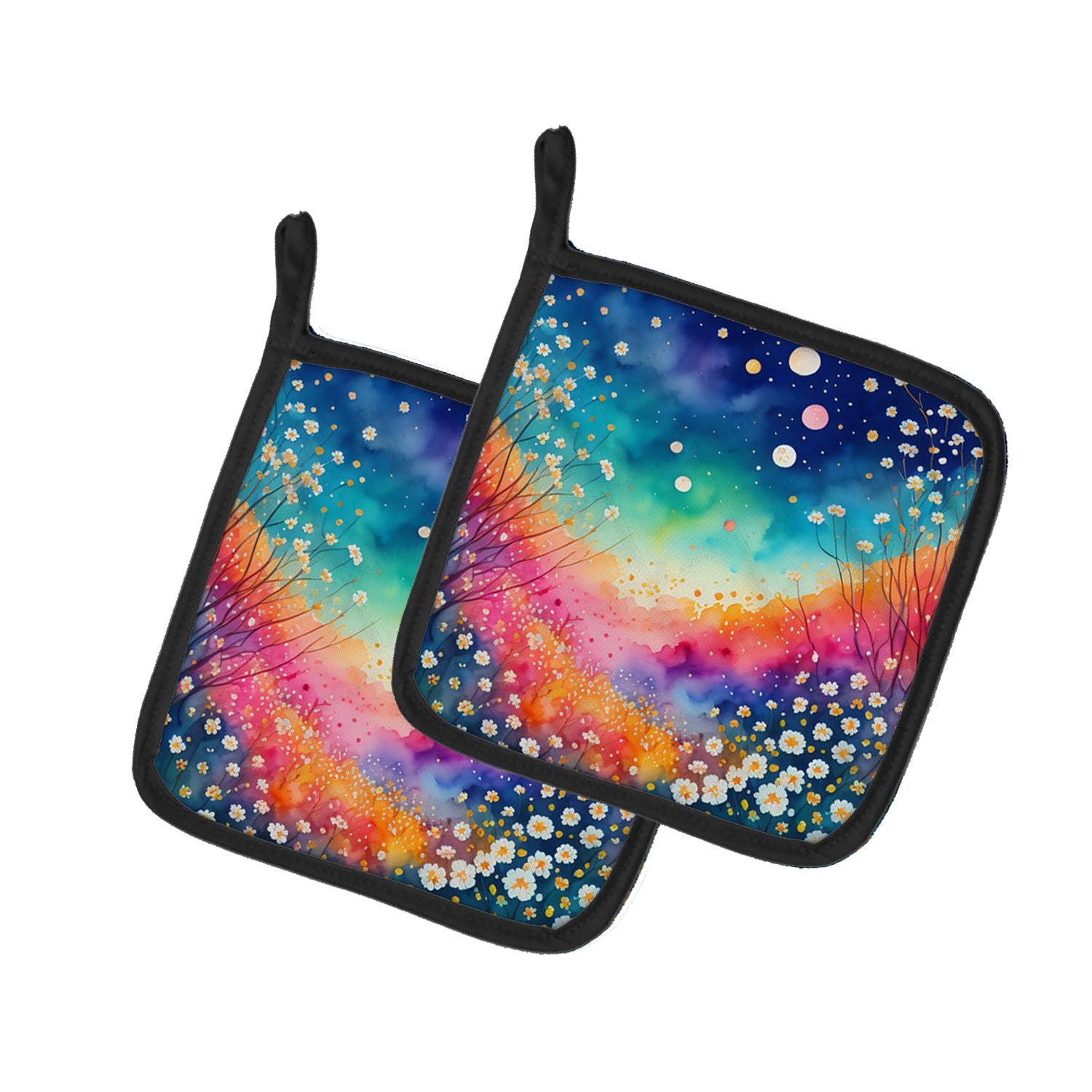 Colorful Gypsophila Pair of Pot Holders Kitchen Heat Resistant Pot Holders Sets Oven Hot Pads for Cooking Baking BBQ, 7 1/2 x 7 
