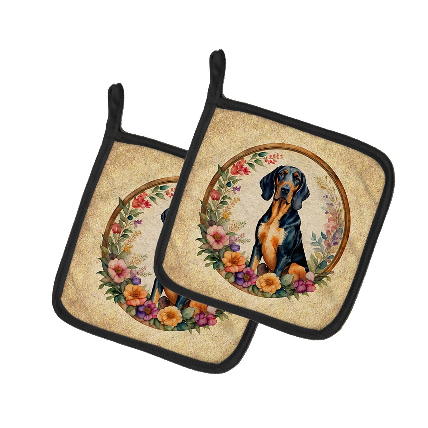 Coonhound and Flowers Pair of Pot Holders Kitchen Heat Resistant Pot Holders Sets Oven Hot Pads for Cooking Baking BBQ, 7 1/2 x 