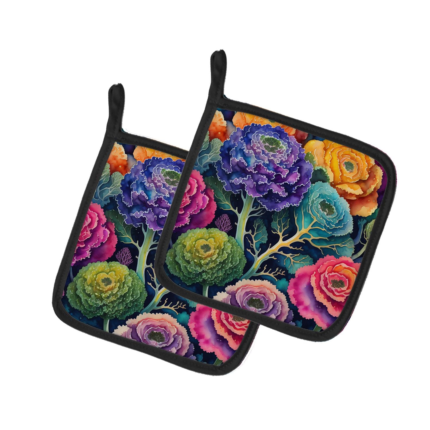 Colorful Ornamental Kale Pair of Pot Holders Kitchen Heat Resistant Pot Holders Sets Oven Hot Pads for Cooking Baking BBQ, 7 1/2