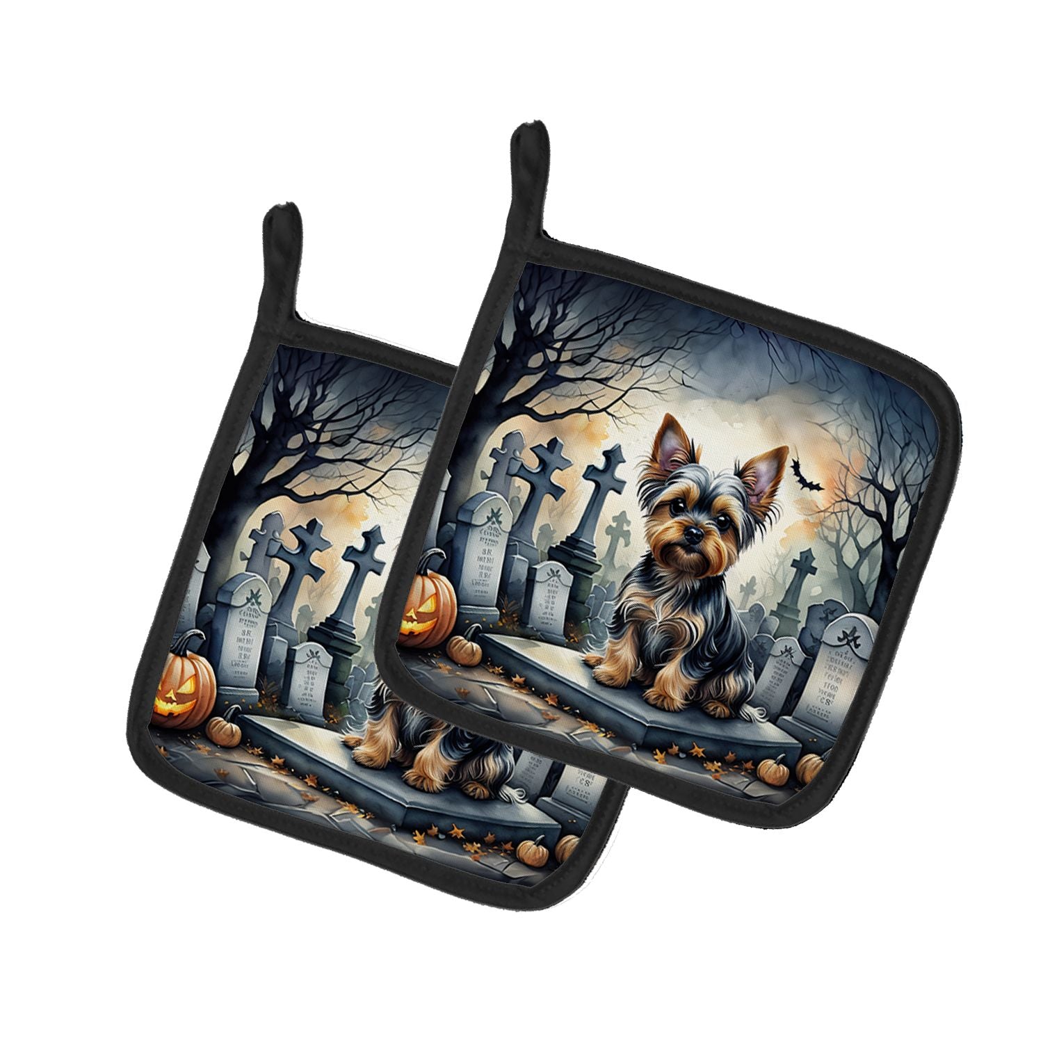 Yorkshire Terrier Spooky Halloween Pair of Pot Holders Kitchen Heat Resistant Pot Holders Sets Oven Hot Pads for Cooking Baking 