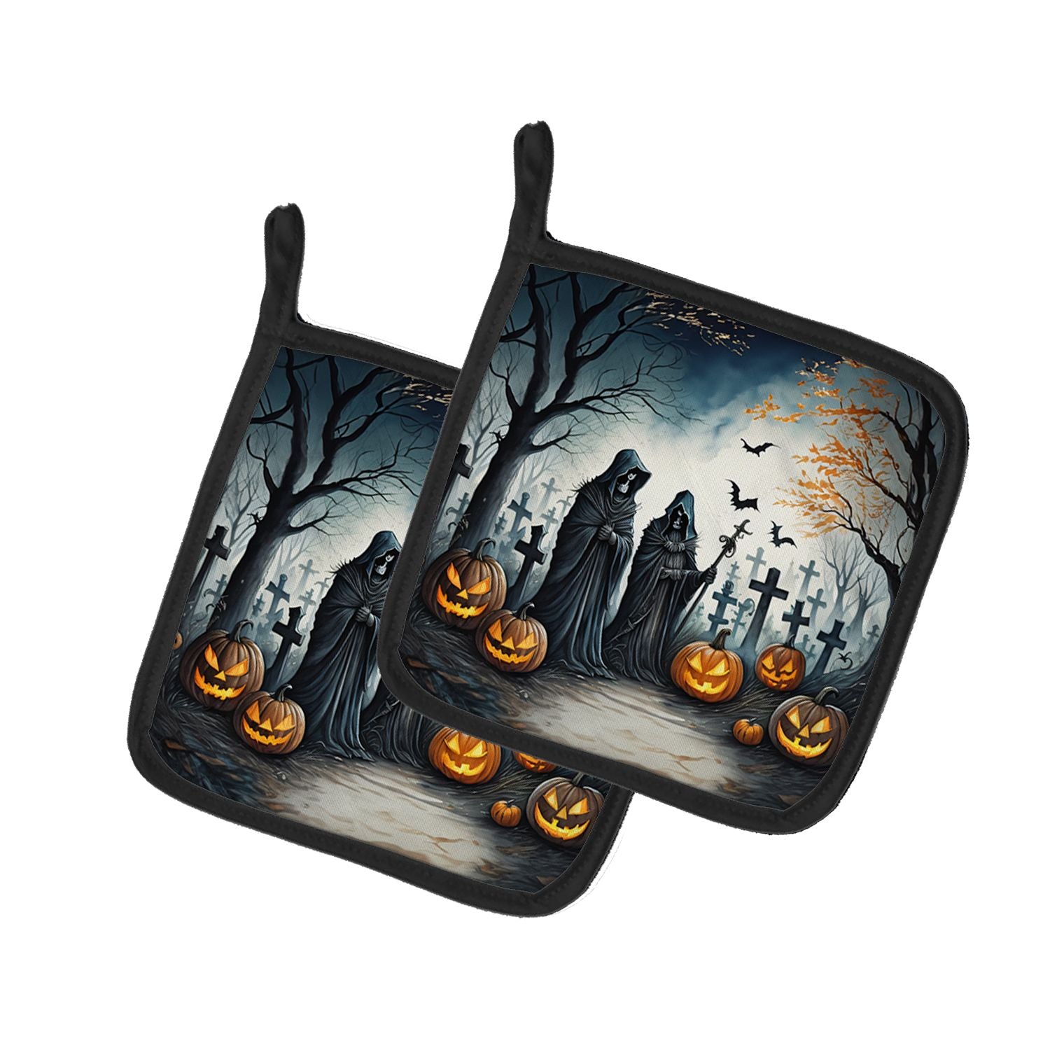 The Grim Reaper Spooky Halloween Pair of Pot Holders Kitchen Heat Resistant Pot Holders Sets Oven Hot Pads for Cooking Baking BB