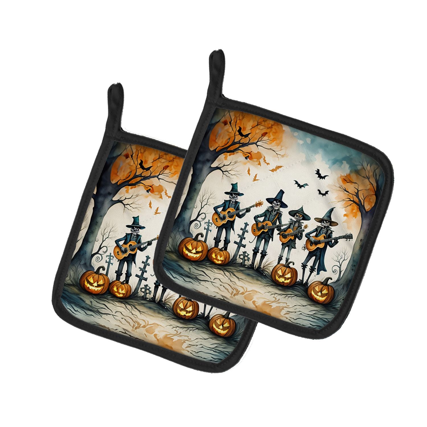 Mariachi Skeleton Band Spooky Halloween Pair of Pot Holders Kitchen Heat Resistant Pot Holders Sets Oven Hot Pads for Cooking Ba