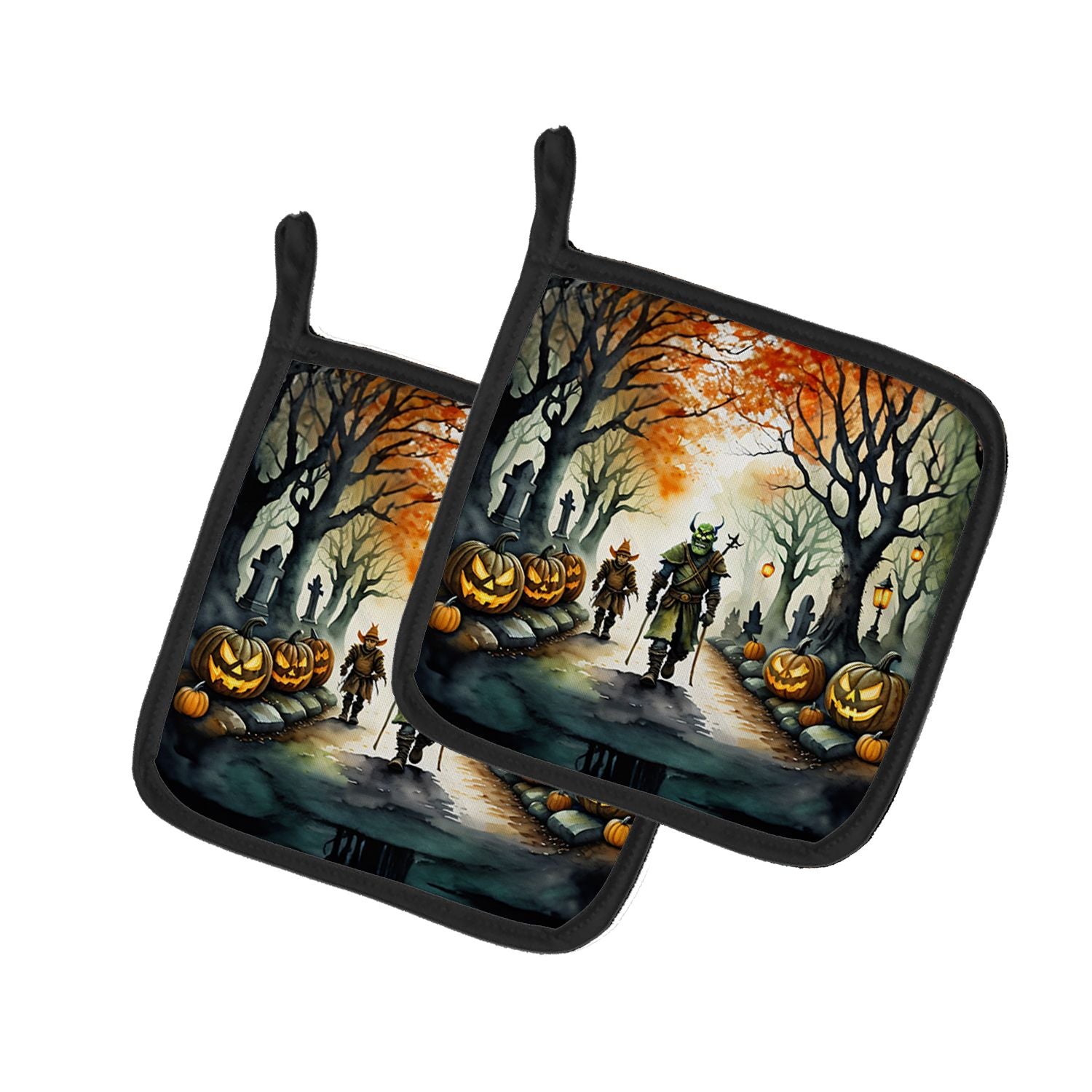 Orcs Spooky Halloween Pair of Pot Holders Kitchen Heat Resistant Pot Holders Sets Oven Hot Pads for Cooking Baking BBQ, 7 1/2 x 