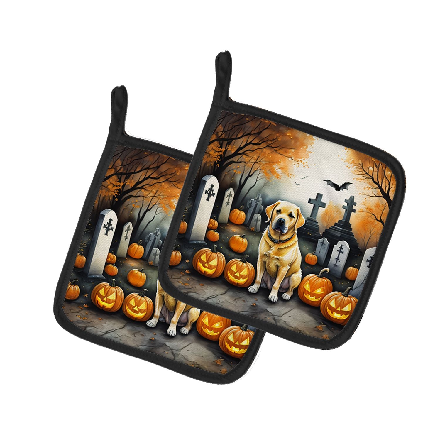 Yellow Labrador Retriever Spooky Halloween Pair of Pot Holders Kitchen Heat Resistant Pot Holders Sets Oven Hot Pads for Cooking