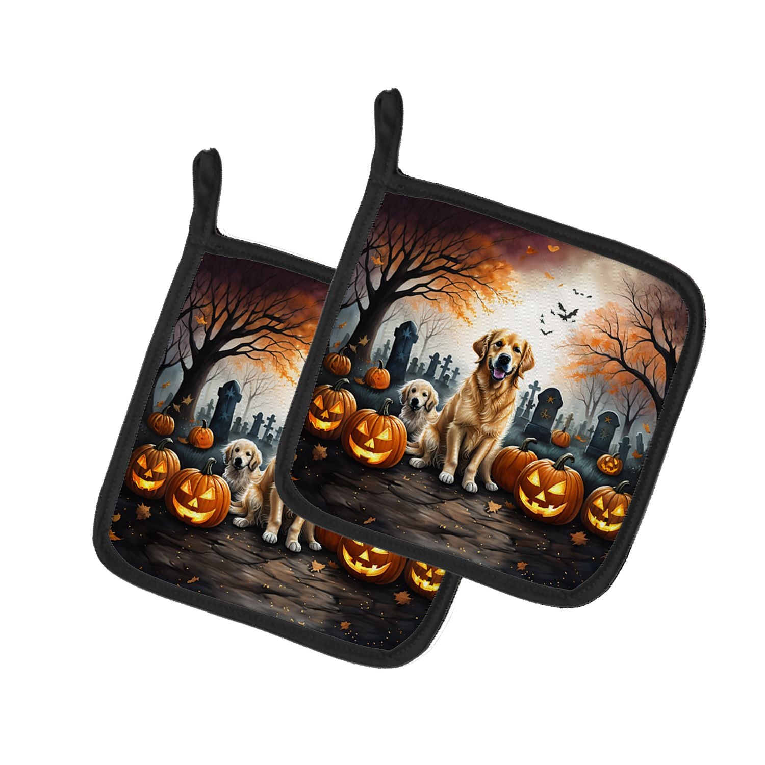 Golden Retriever Spooky Halloween Pair of Pot Holders Kitchen Heat Resistant Pot Holders Sets Oven Hot Pads for Cooking Baking B
