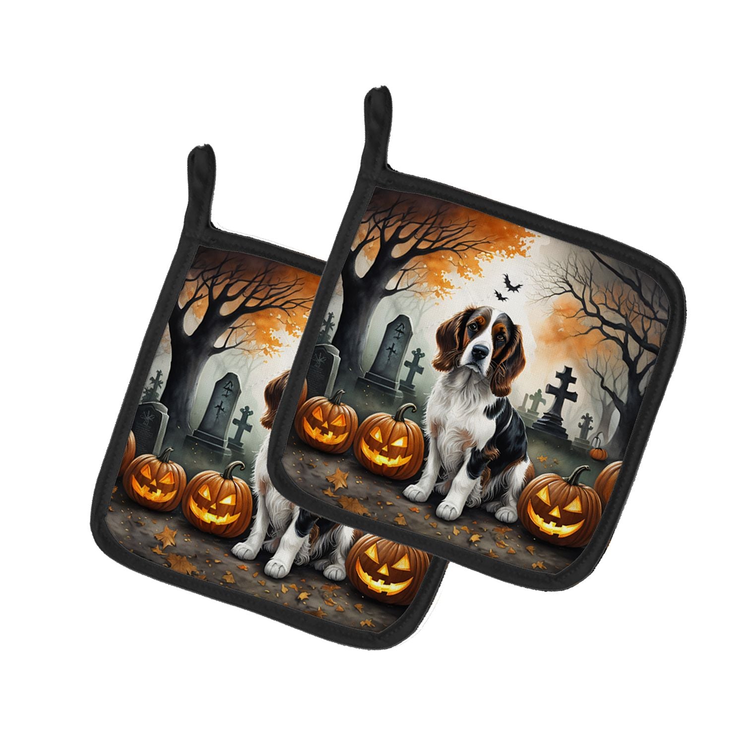 Welsh Springer Spaniel Spooky Halloween Pair of Pot Holders Kitchen Heat Resistant Pot Holders Sets Oven Hot Pads for Cooking Ba