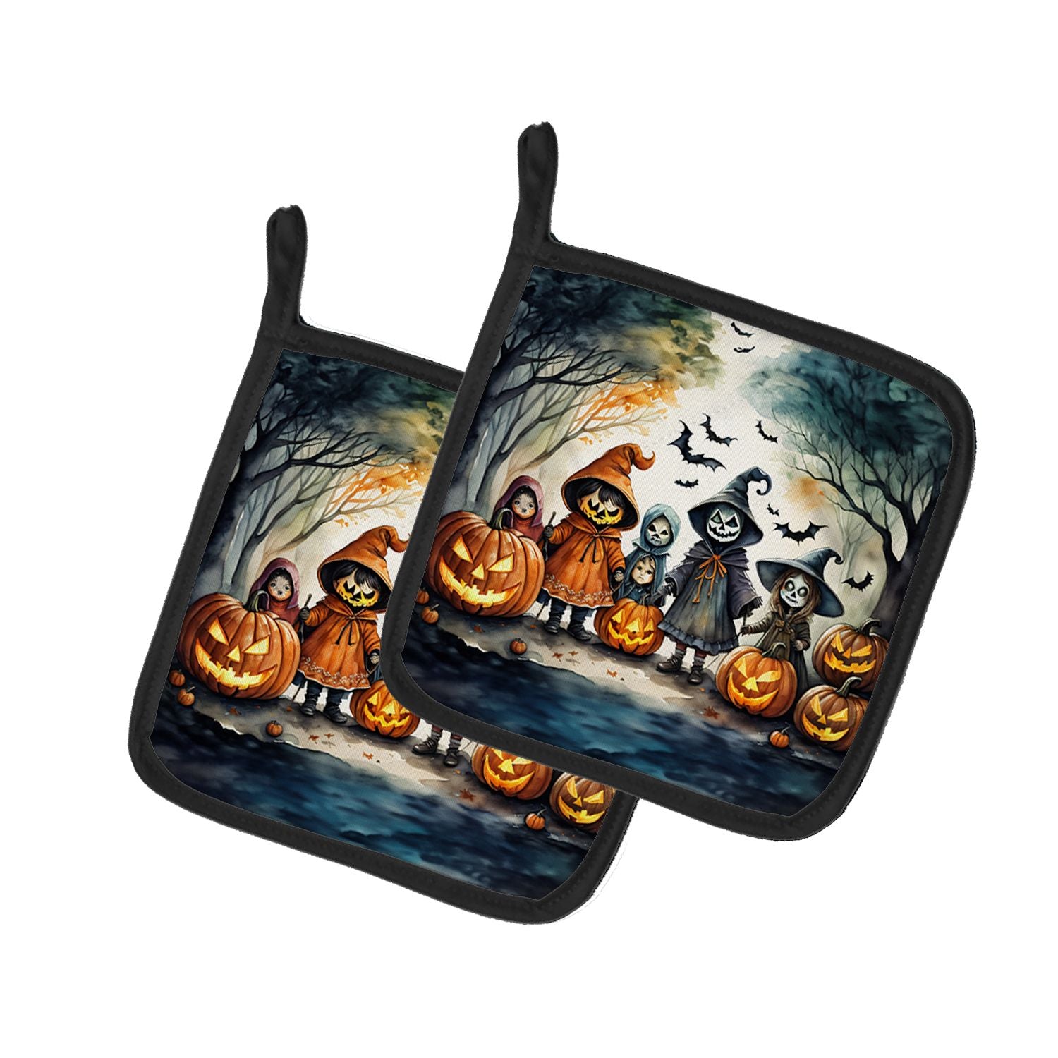 Trick or Treaters Spooky Halloween Pair of Pot Holders Kitchen Heat Resistant Pot Holders Sets Oven Hot Pads for Cooking Baking 
