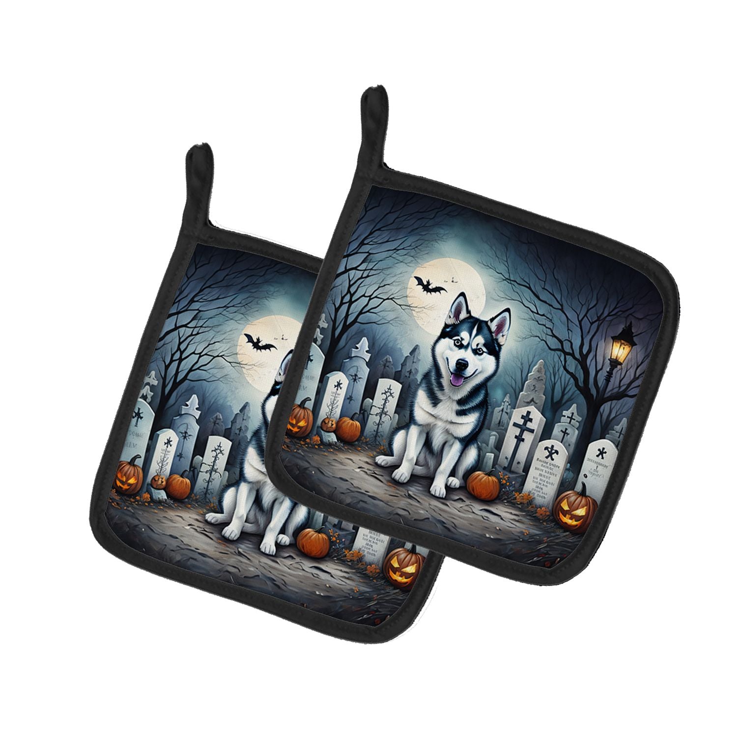 Siberian Husky Spooky Halloween Pair of Pot Holders Kitchen Heat Resistant Pot Holders Sets Oven Hot Pads for Cooking Baking BBQ