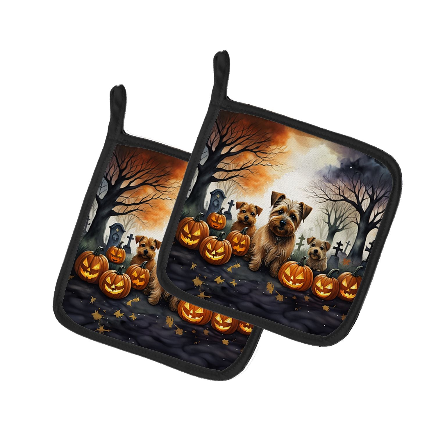 Norfolk Terrier Spooky Halloween Pair of Pot Holders Kitchen Heat Resistant Pot Holders Sets Oven Hot Pads for Cooking Baking BB