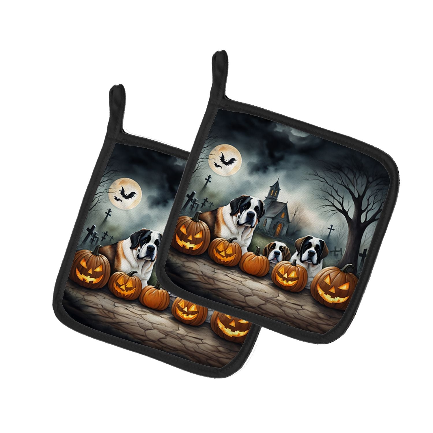 Saint Bernard Spooky Halloween Pair of Pot Holders Kitchen Heat Resistant Pot Holders Sets Oven Hot Pads for Cooking Baking BBQ,