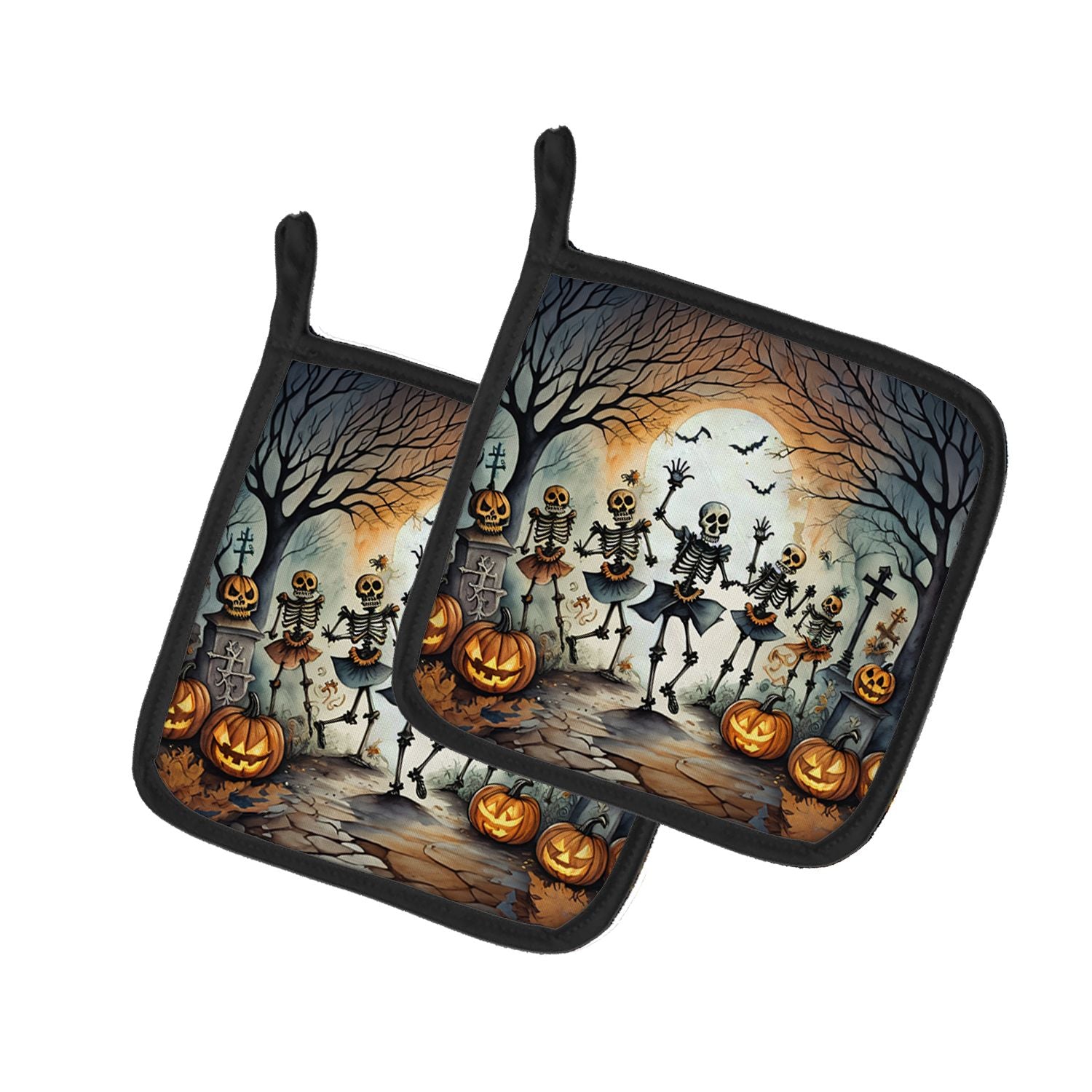 Dancing Skeletons Spooky Halloween Pair of Pot Holders Kitchen Heat Resistant Pot Holders Sets Oven Hot Pads for Cooking Baking 